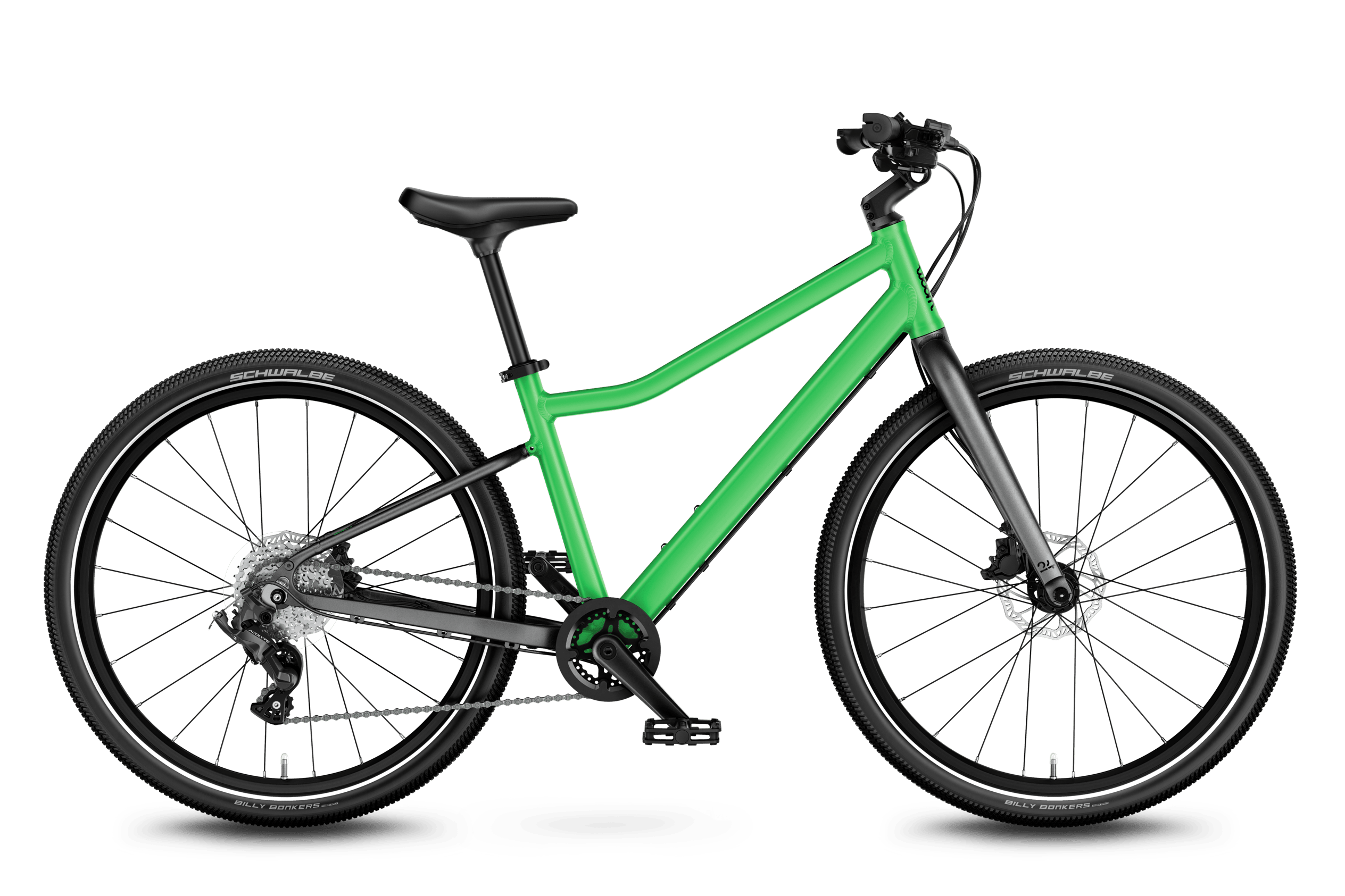 Aanzicht schuin van voren van de kinderfiets voor kinderen vanaf zeven jaar woom EXPLORE 5.
