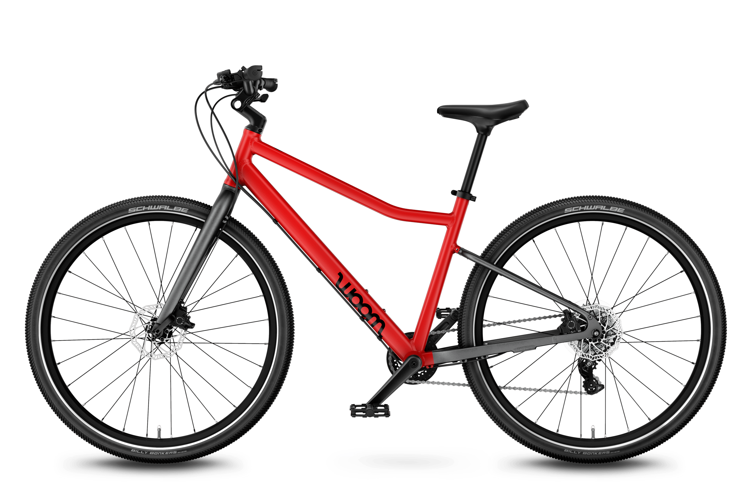 Sidovy av woom EXPLORE 6-barncykeln, färdriktning åt vänster.
