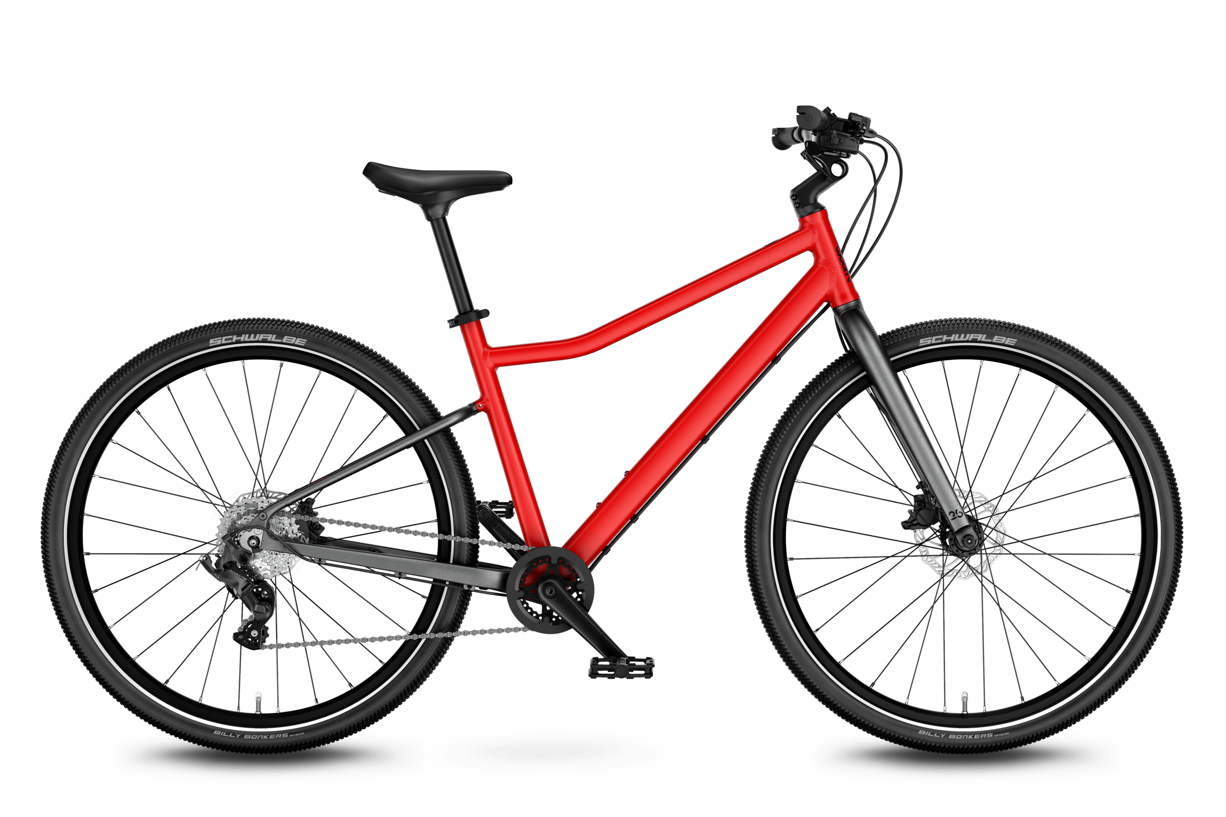 Sidovy framifrån av woom EXPLORE 6-cykeln för barn från 10 år.