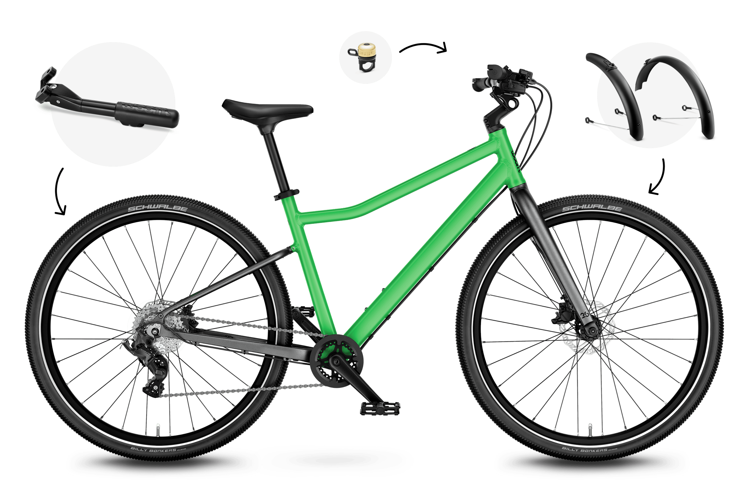 Vue latérale du vélo enfant woom EXPLORE 6, sens de la marche à droite.