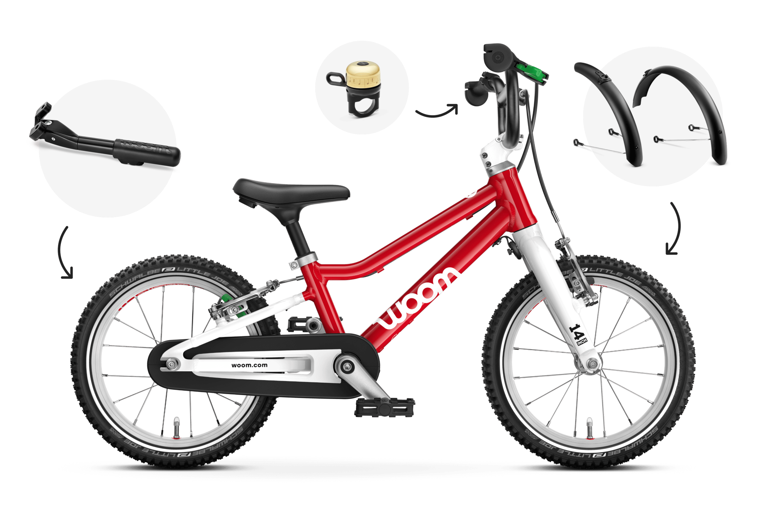 Zijaanzicht van de woom GO 2-kinderfiets voor kinderen vanaf drie jaar