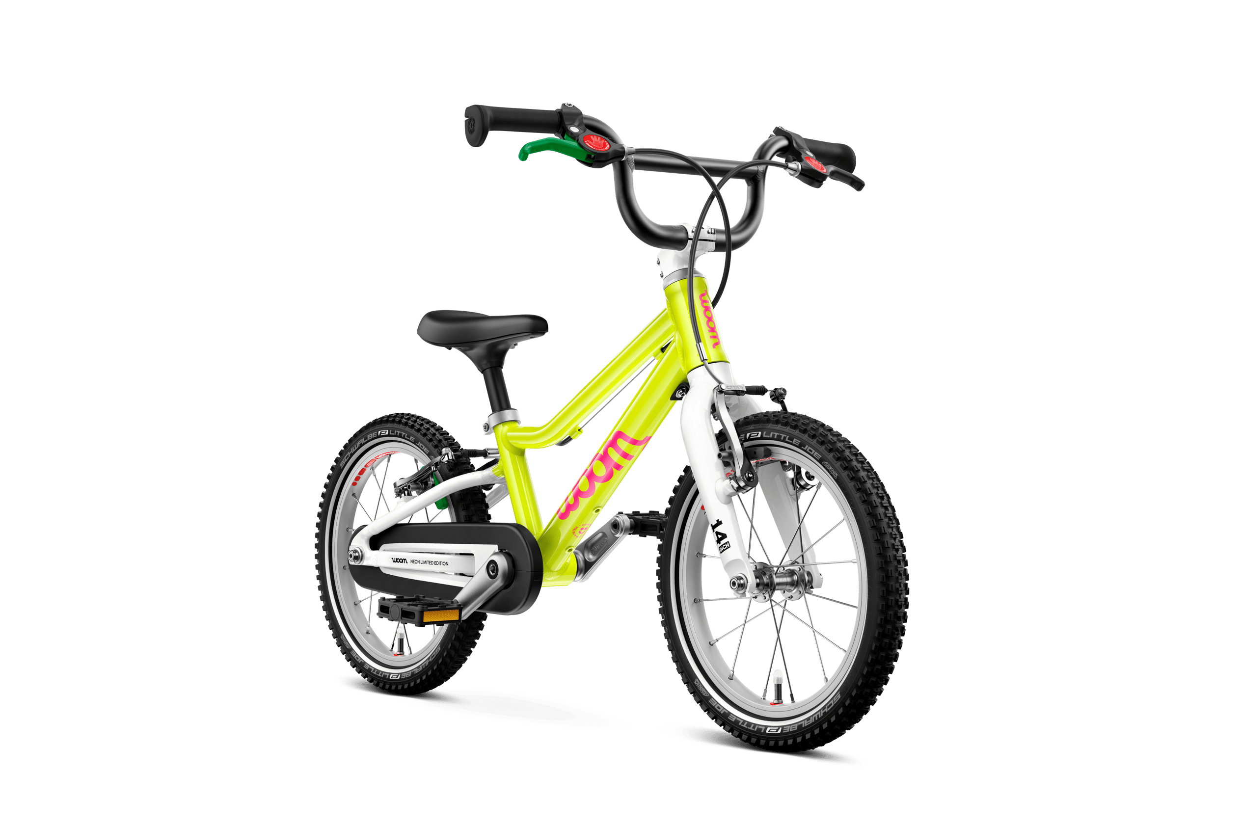 Side front view of the woom GO 2 bike for children aged 3 years and up
