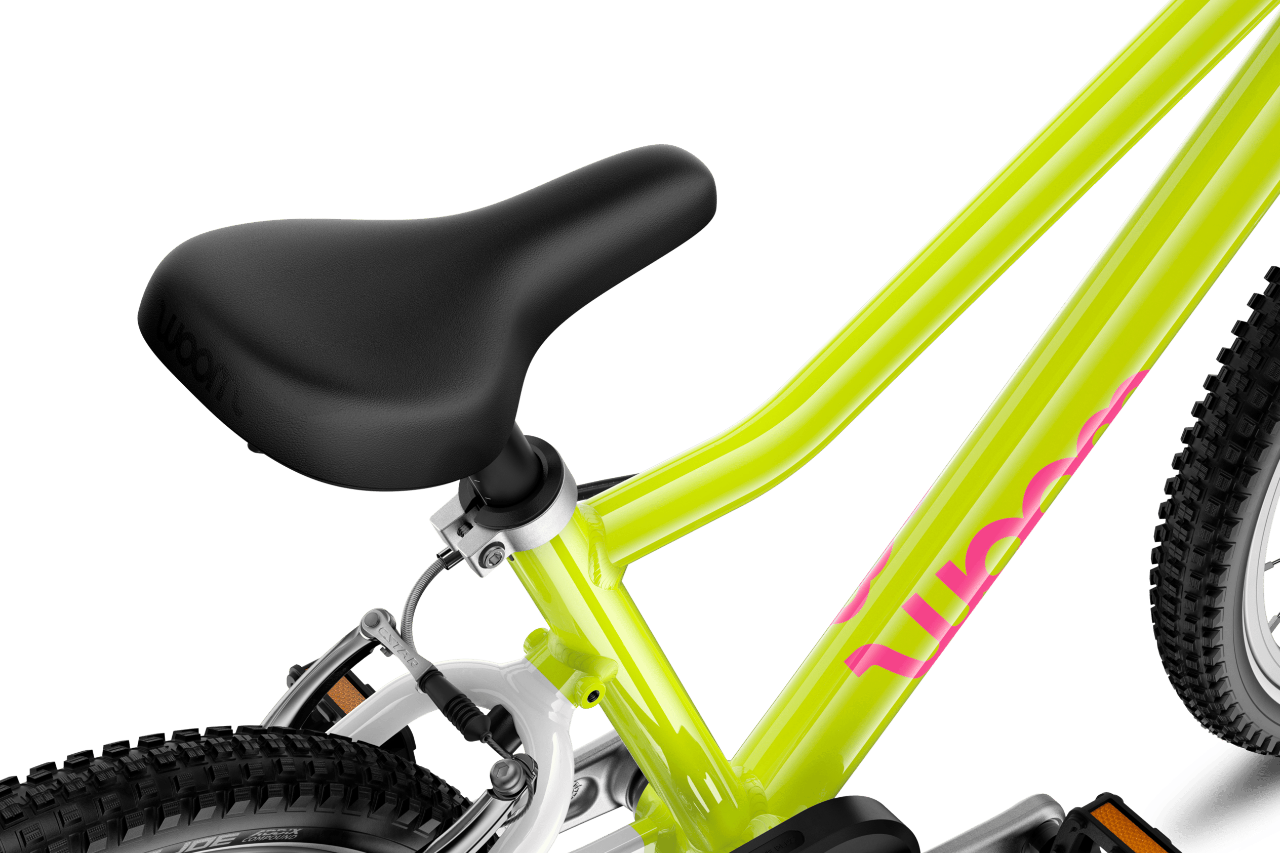 Detailed view of the saddle on the woom GO 2 children's bike