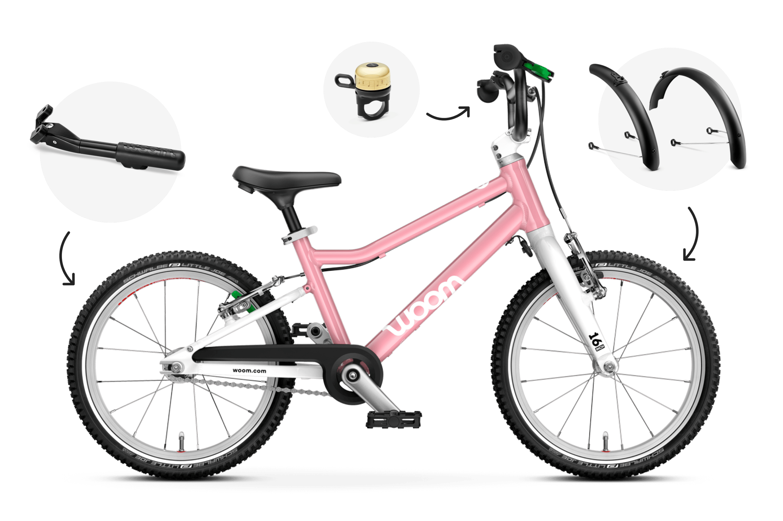 Vue latérale du vélo enfant woom GO 3 pour les enfants dès quatre ans