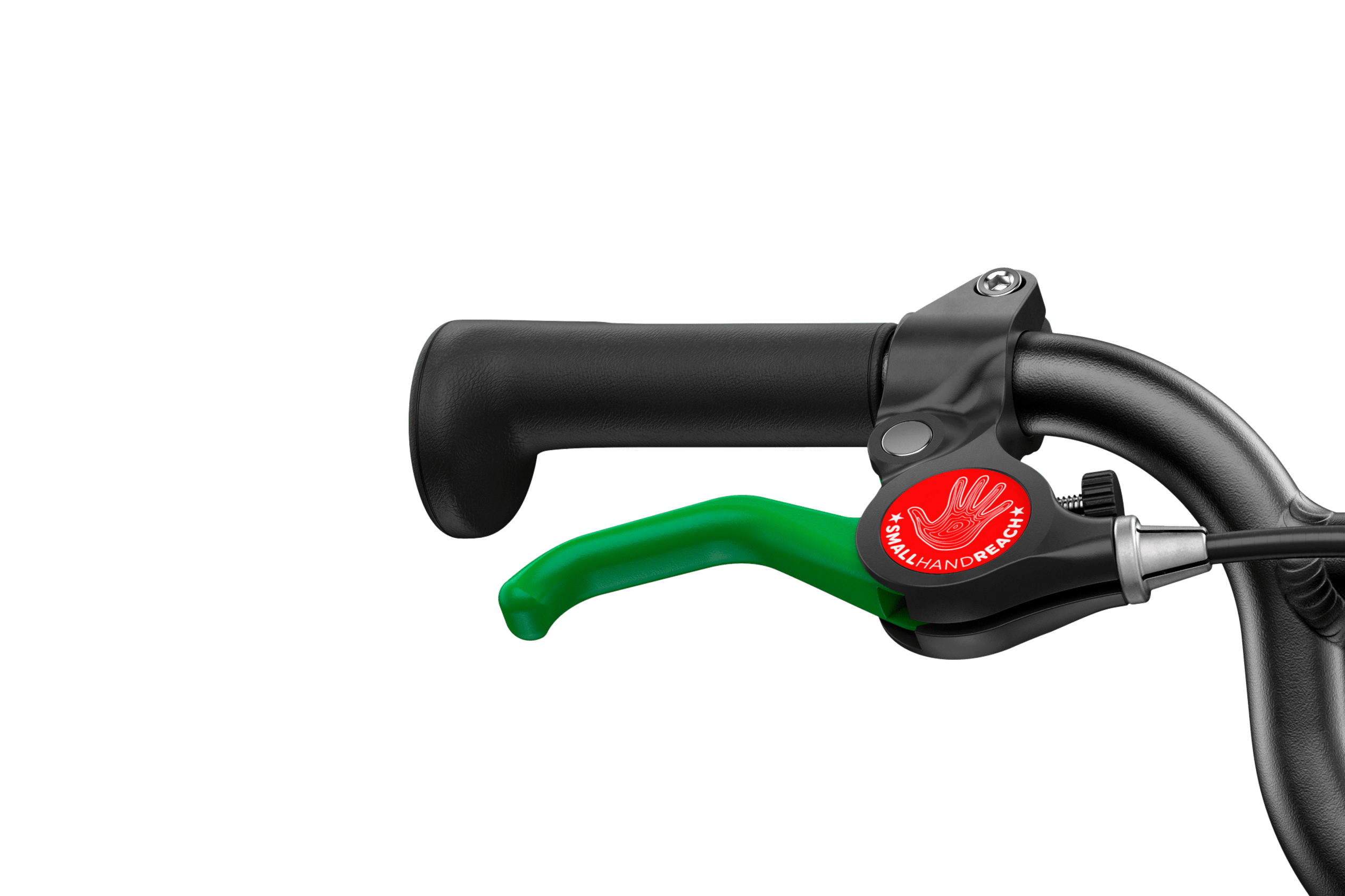 Detailaanzicht van de groene remhendel van de woom GO 3-kinderfiets van 16"