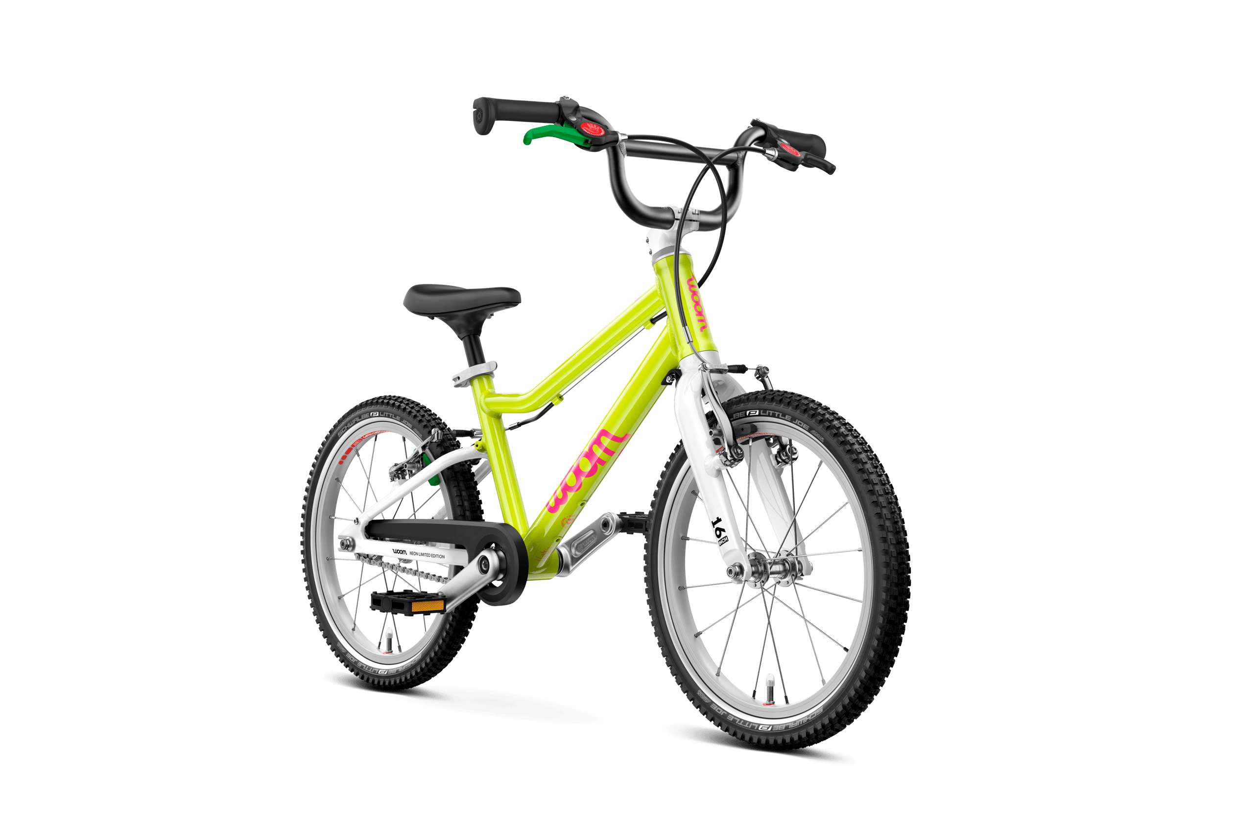 Aanzicht schuin van voren van de woom GO 3-kinderfiets voor kinderen vanaf vier jaar