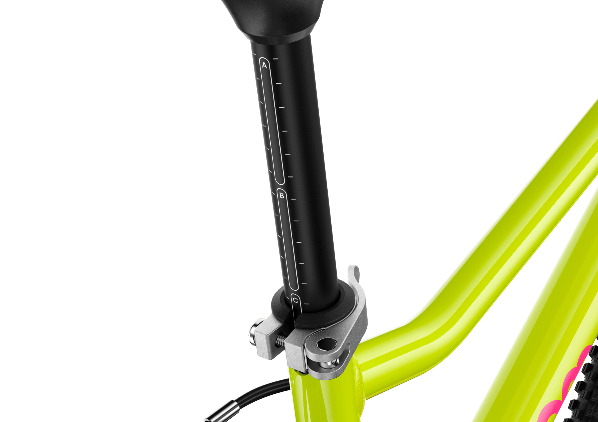ABC-markering voor het aanpassen van de zadelpen van de woom GO 3-kinderfiets