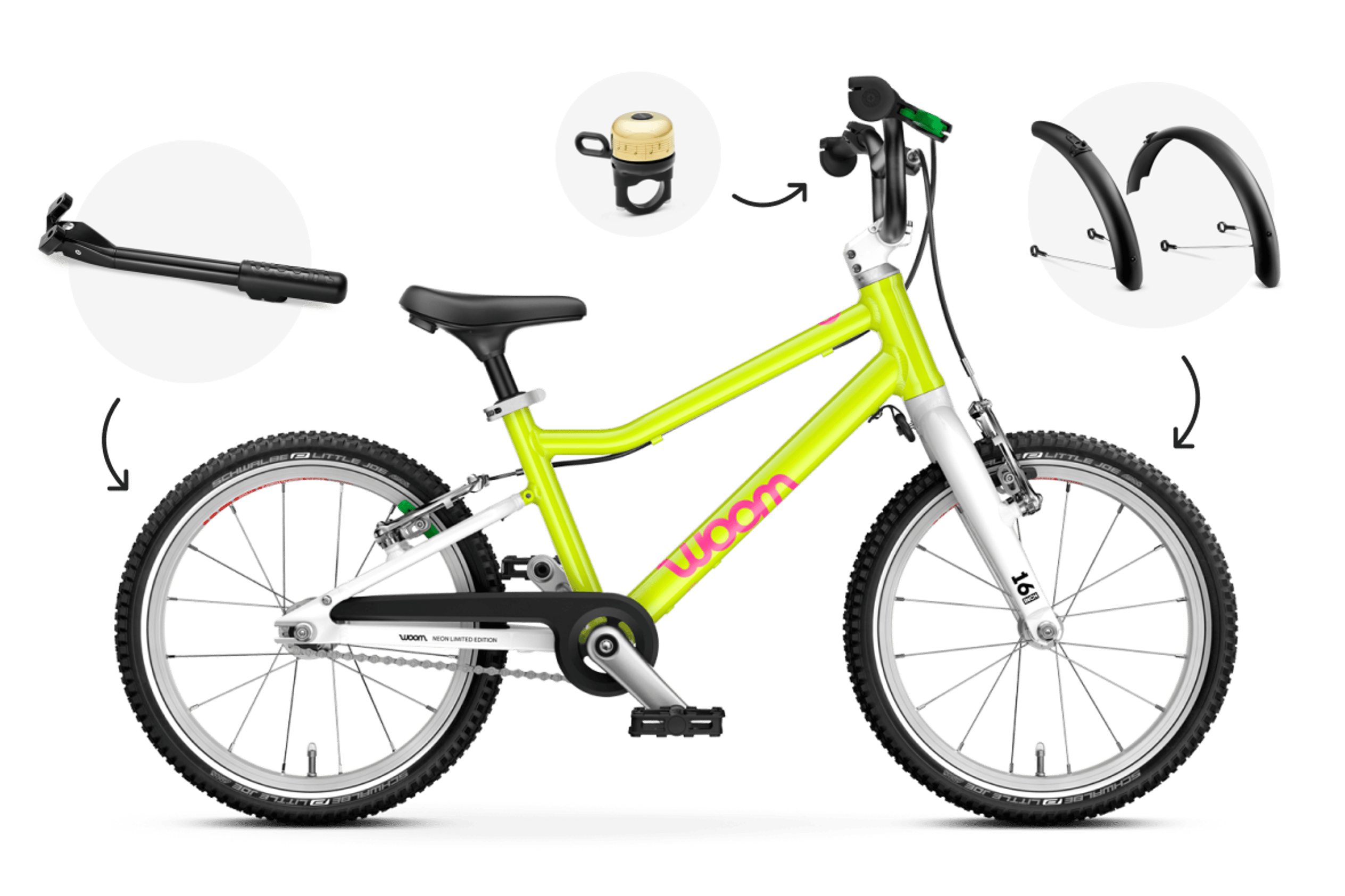 Zijaanzicht van de woom GO 3-kinderfiets voor kinderen vanaf vier jaar