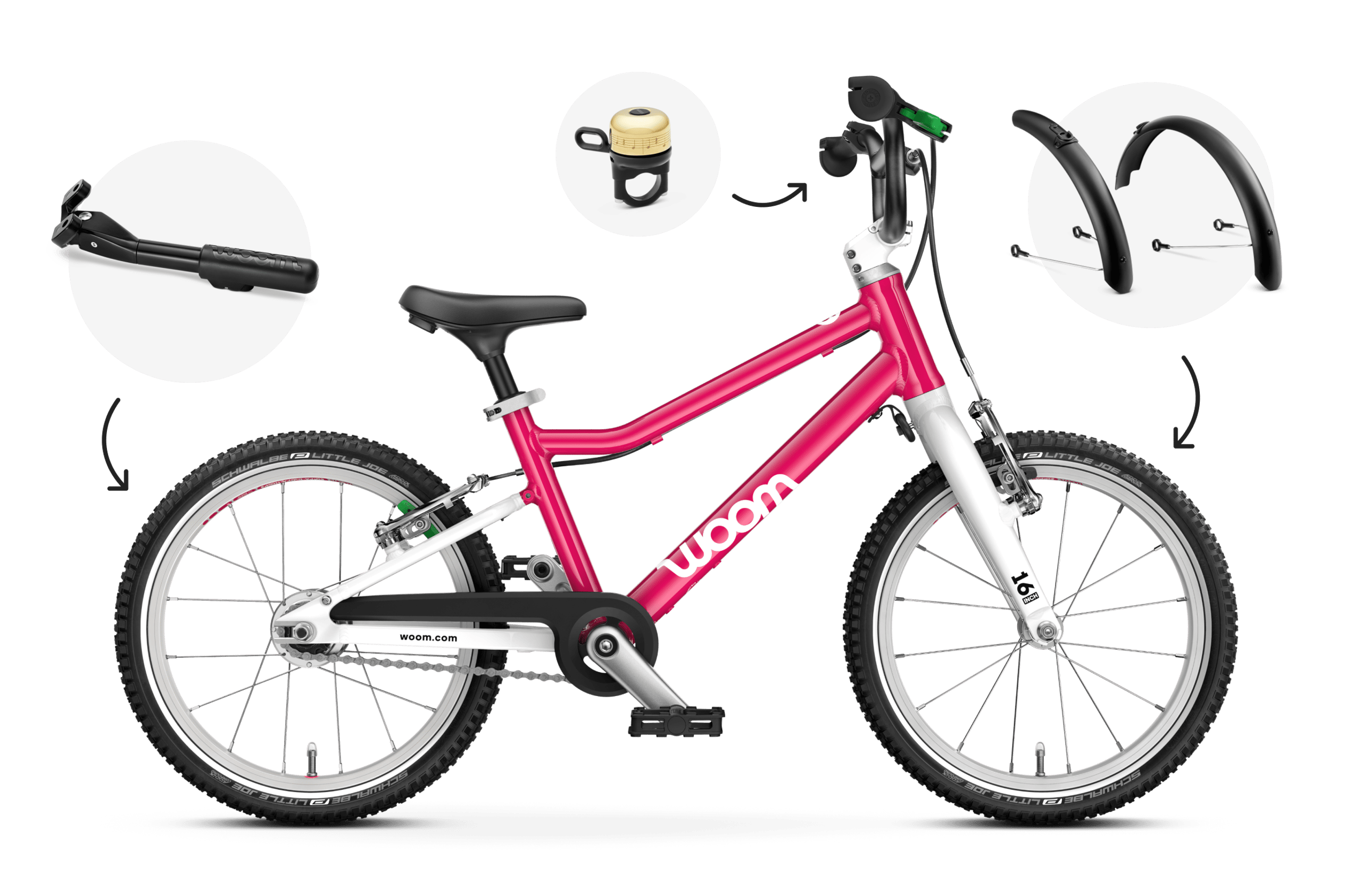 Seitenansicht des woom GO 3 AUTOMAGIC Kinderfahrrads für Kinder ab vier Jahren