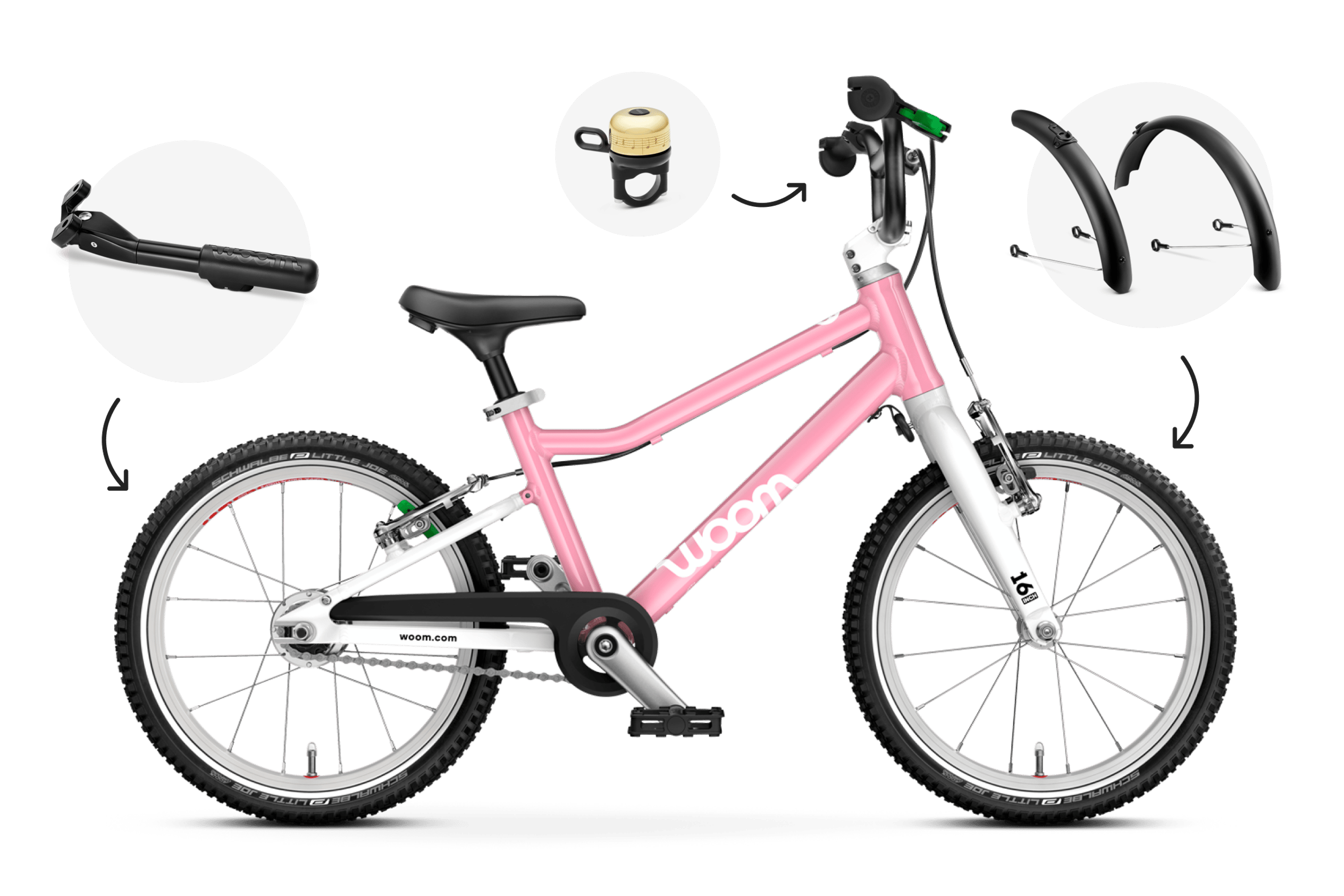 Vue latérale du vélo woom GO 3 AUTOMAGIC pour les enfants dès quatre ans