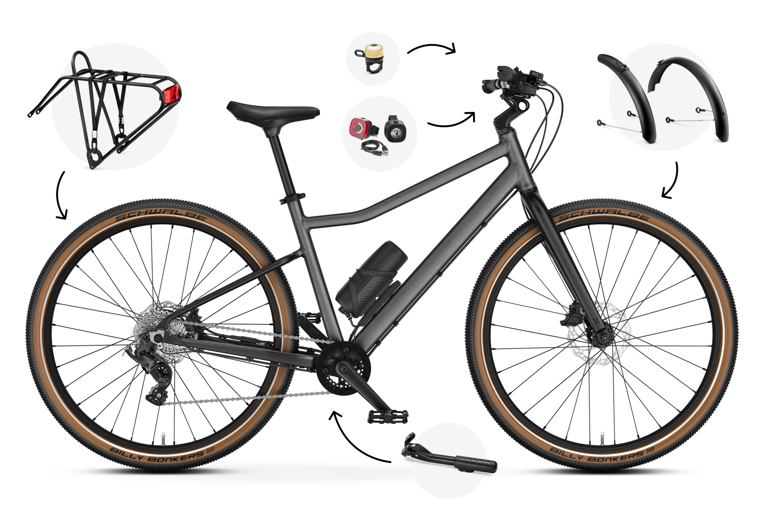 Seitliche Frontansicht des woom EXPLORE e 6 E-Bikes für Kinder ab zehn Jahren.