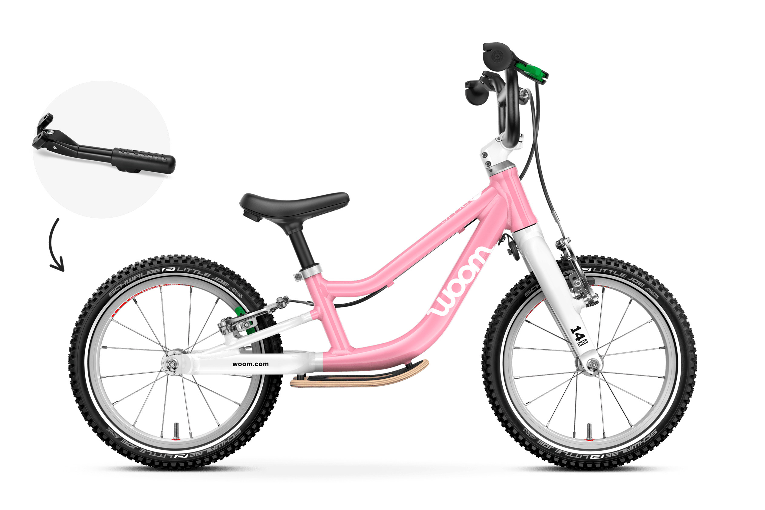 Vue latérale de la draisienne woom GO 1 PLUS pour les enfants dès trois ans