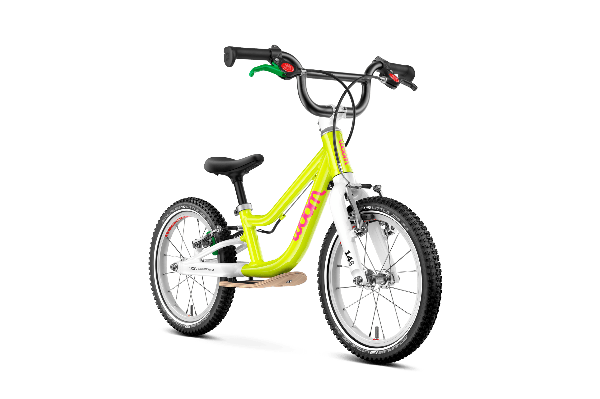 Aanzicht schuin van voren van de woom GO 1 PLUS-loopfiets voor kinderen vanaf drie jaar