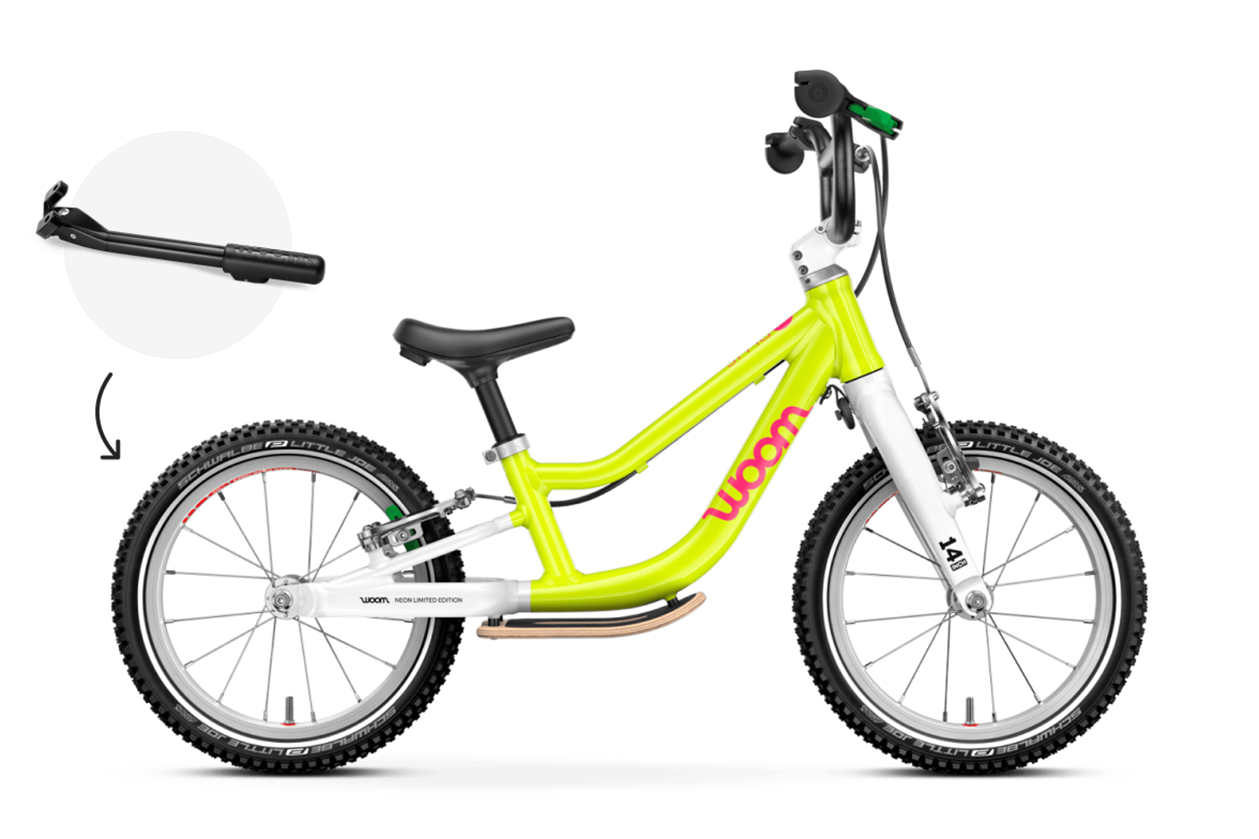 Zijaanzicht van de woom GO 1 PLUS-loopfiets voor kinderen vanaf drie jaar