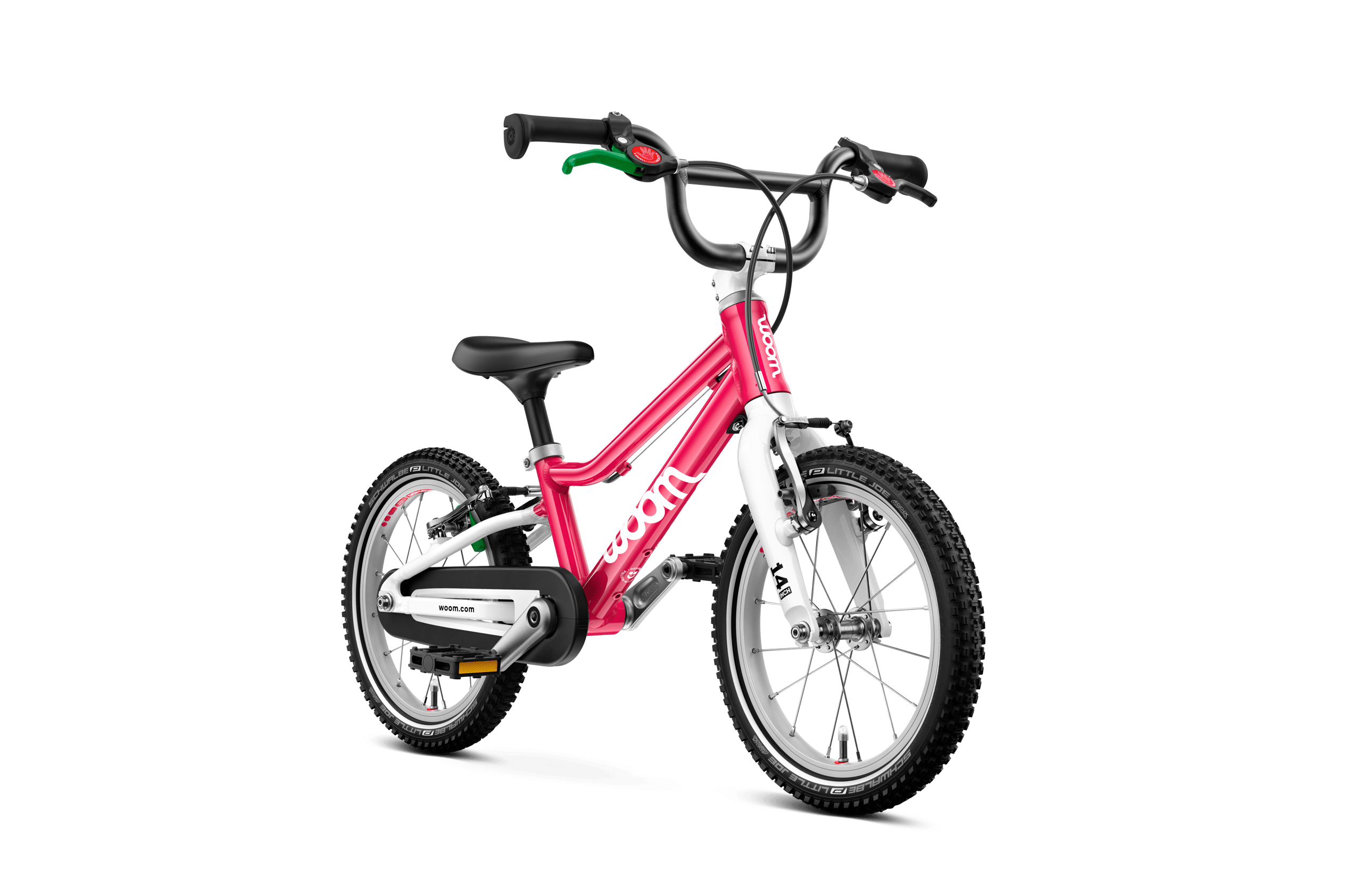 Seitliche Frontansicht des Kinderfahrrads woom GO 2 für Kinder ab drei Jahren