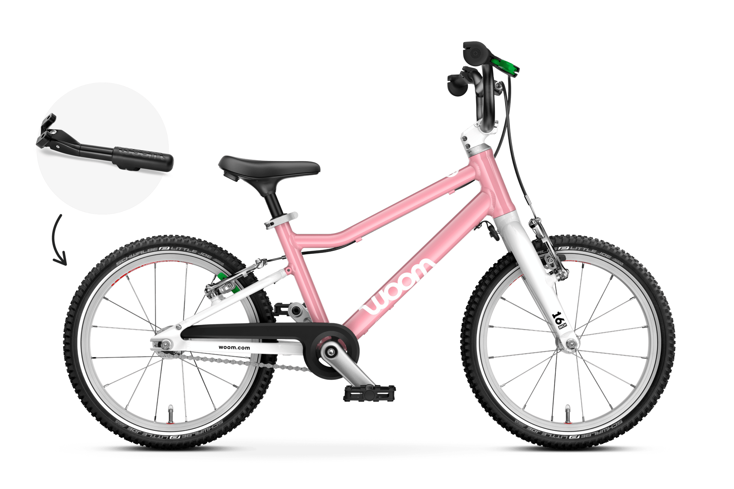 Vue latérale du vélo enfant woom GO 3 pour les enfants dès quatre ans