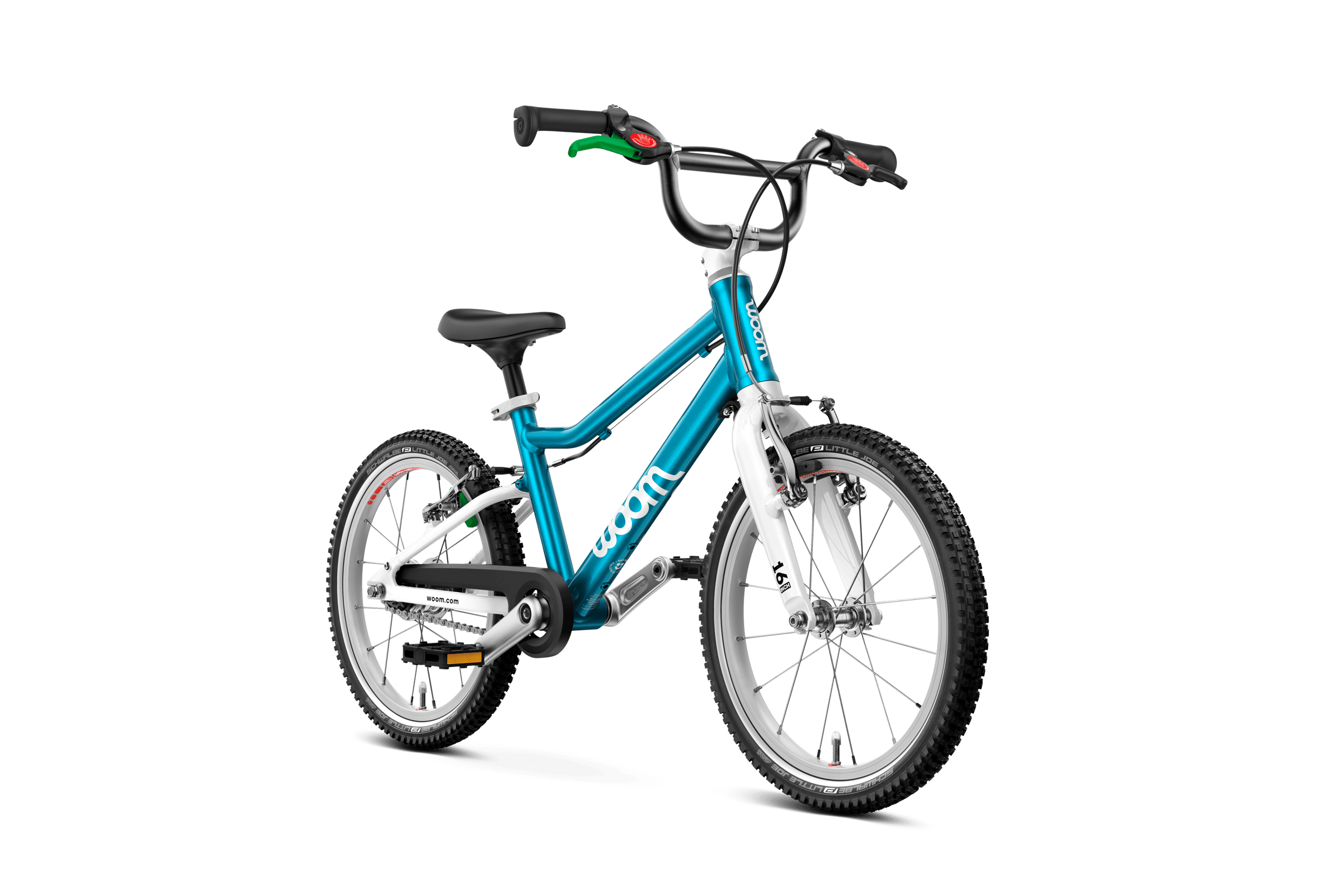 Vue latérale de l’avant du vélo woom GO 3 AUTOMAGIC pour les enfants à partir de quatre ans