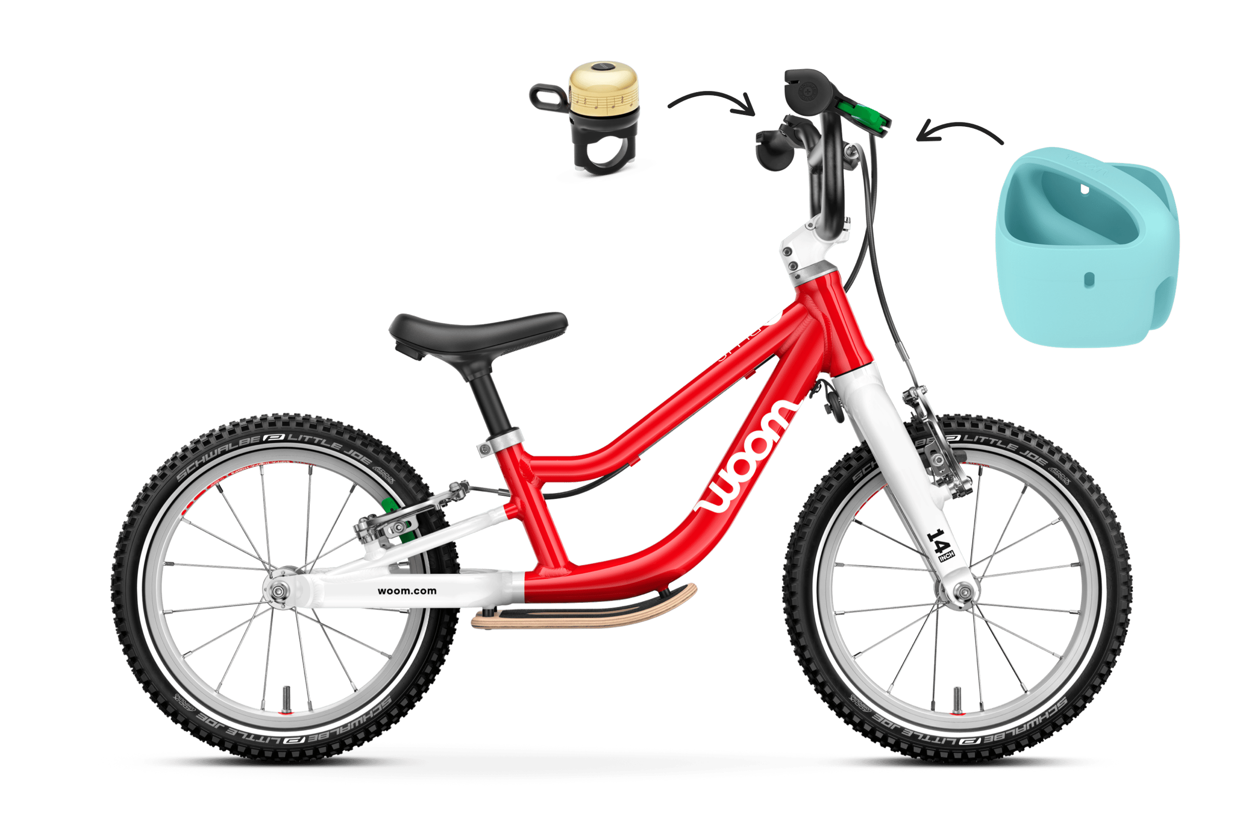 Profile view of the woom GO 1 PLUS balance bike for children aged 3-4.5