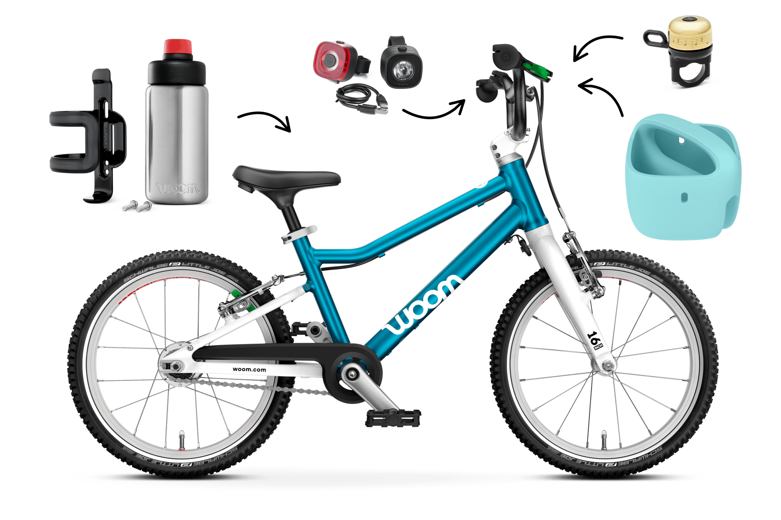 Profile view of the woom GO 3 AUTOMAGIC bike for children aged 4 years and up