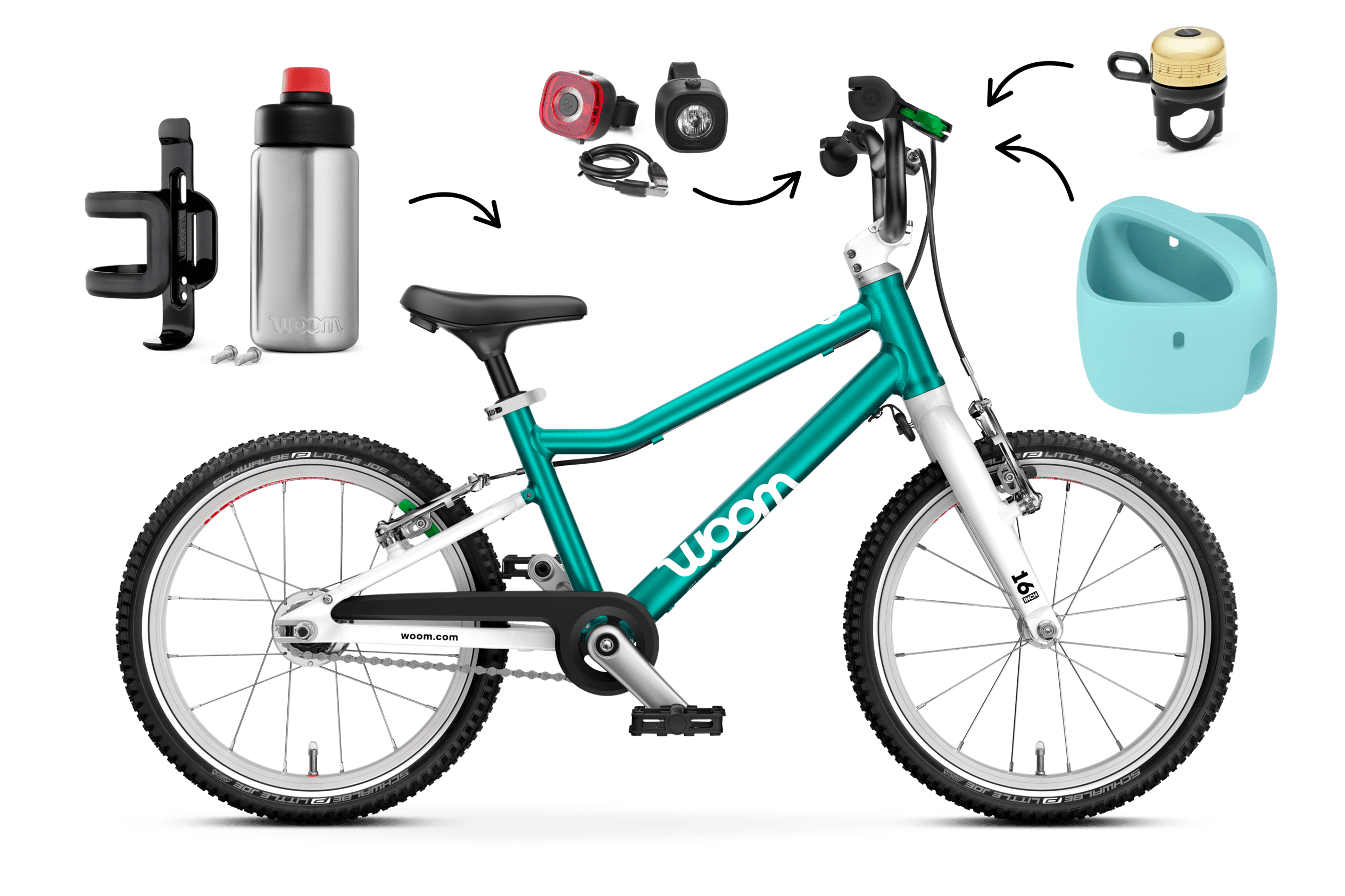 Profile view of the woom GO 3 AUTOMAGIC bike for children aged 4 years and up