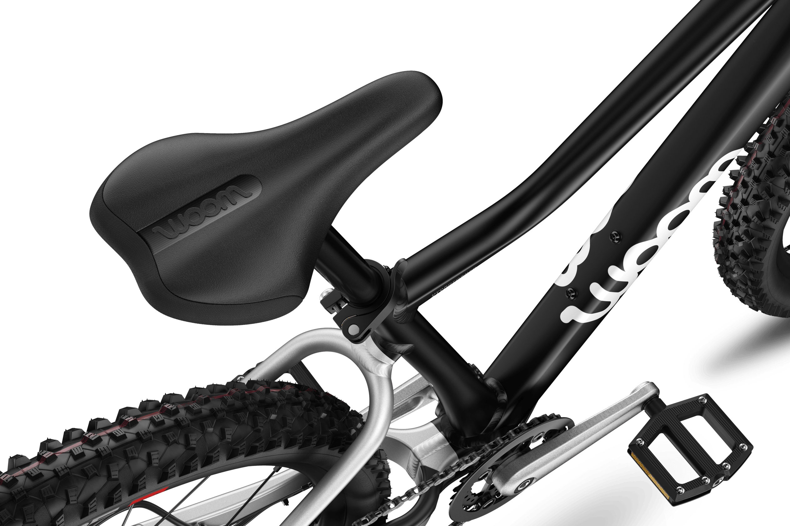 Detailansicht des Sattels am woom OFF 5 Kinder-Mountainbike.