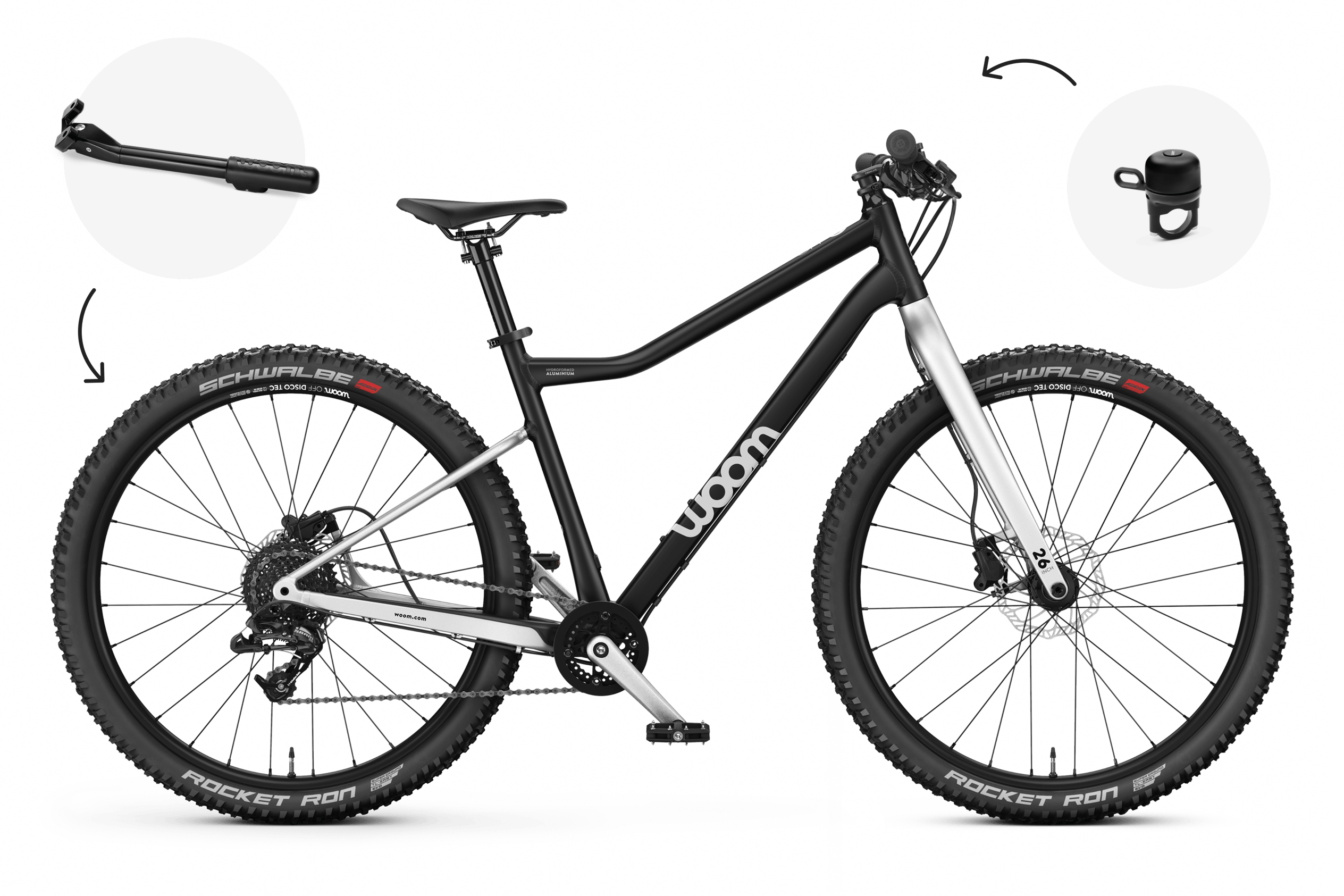 Vue de côté du VTT enfant woom OFF 6 pour les enfants à partir de dix ans.