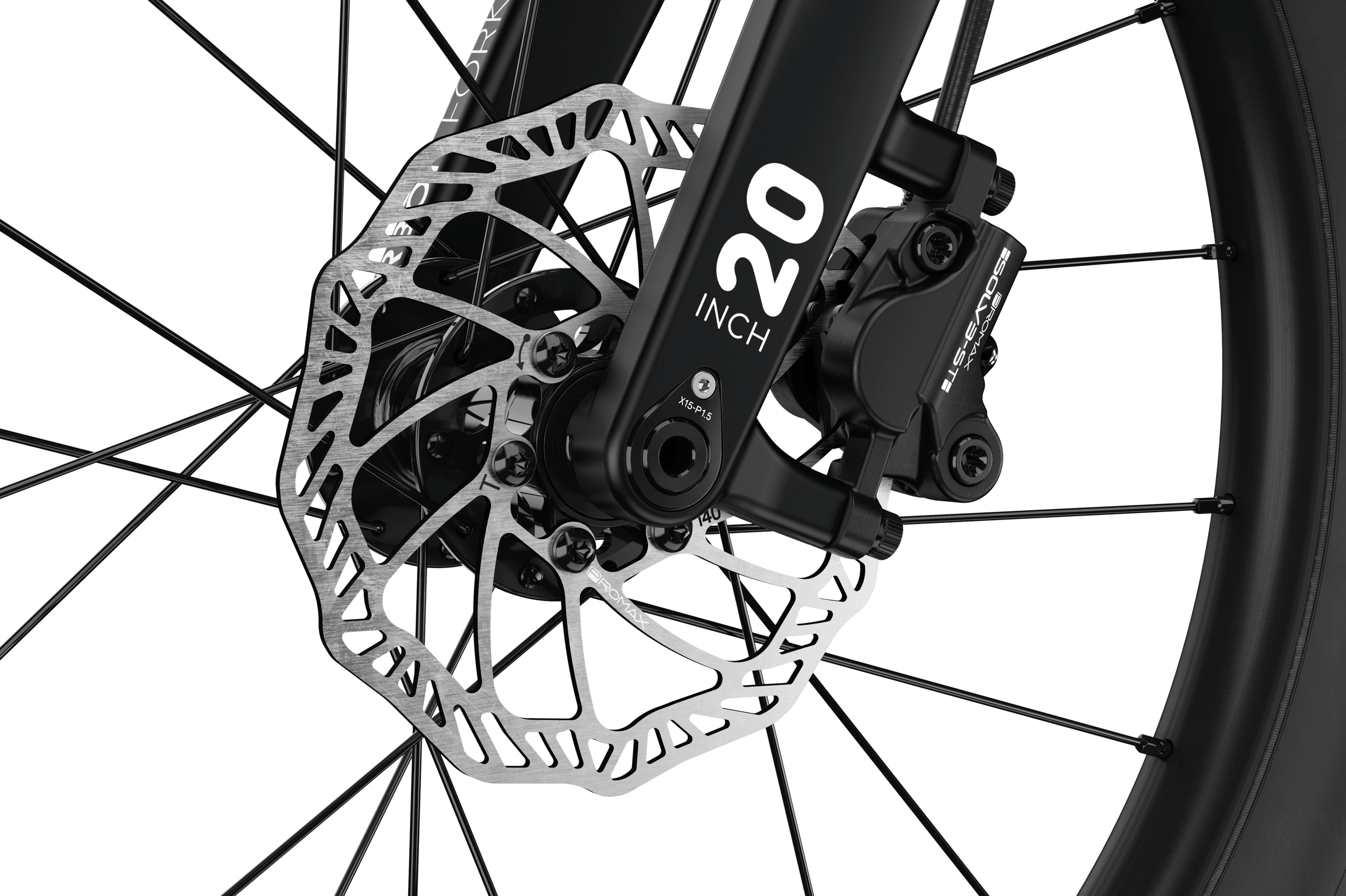 Vue détaillée du frein à disque à l’avant du VTT enfant woom OFF 4.