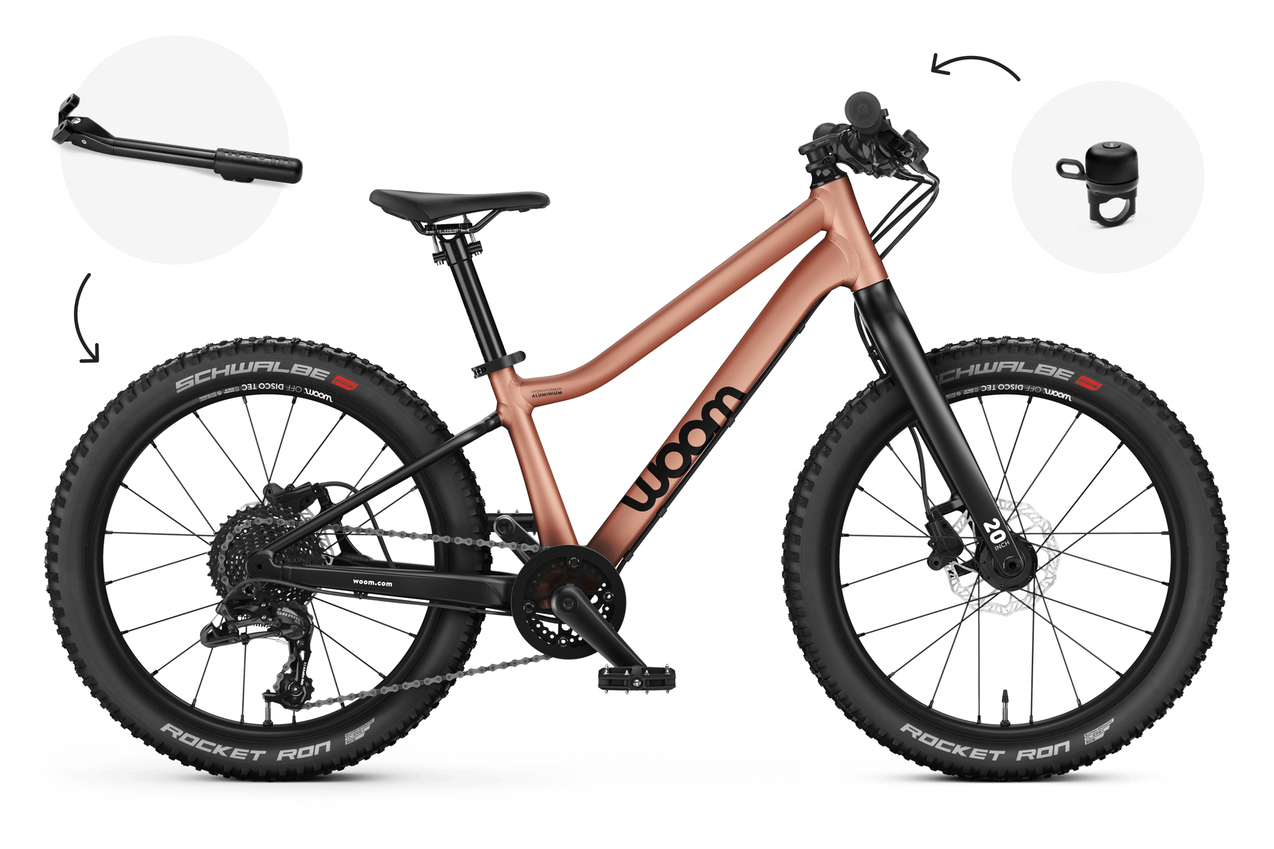 Vue de côté du VTT enfant woom OFF 4 pour les enfants à partir de six ans.