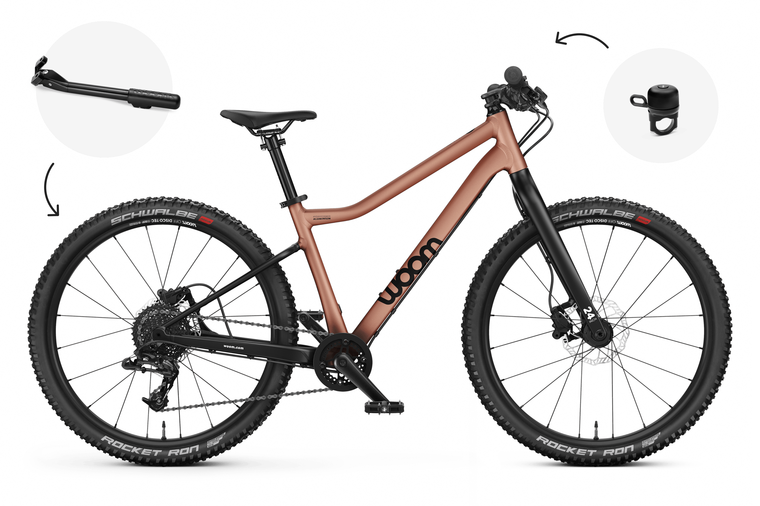 Profile view of the woom OFF 5 mountain bike for children aged 7 years and up.