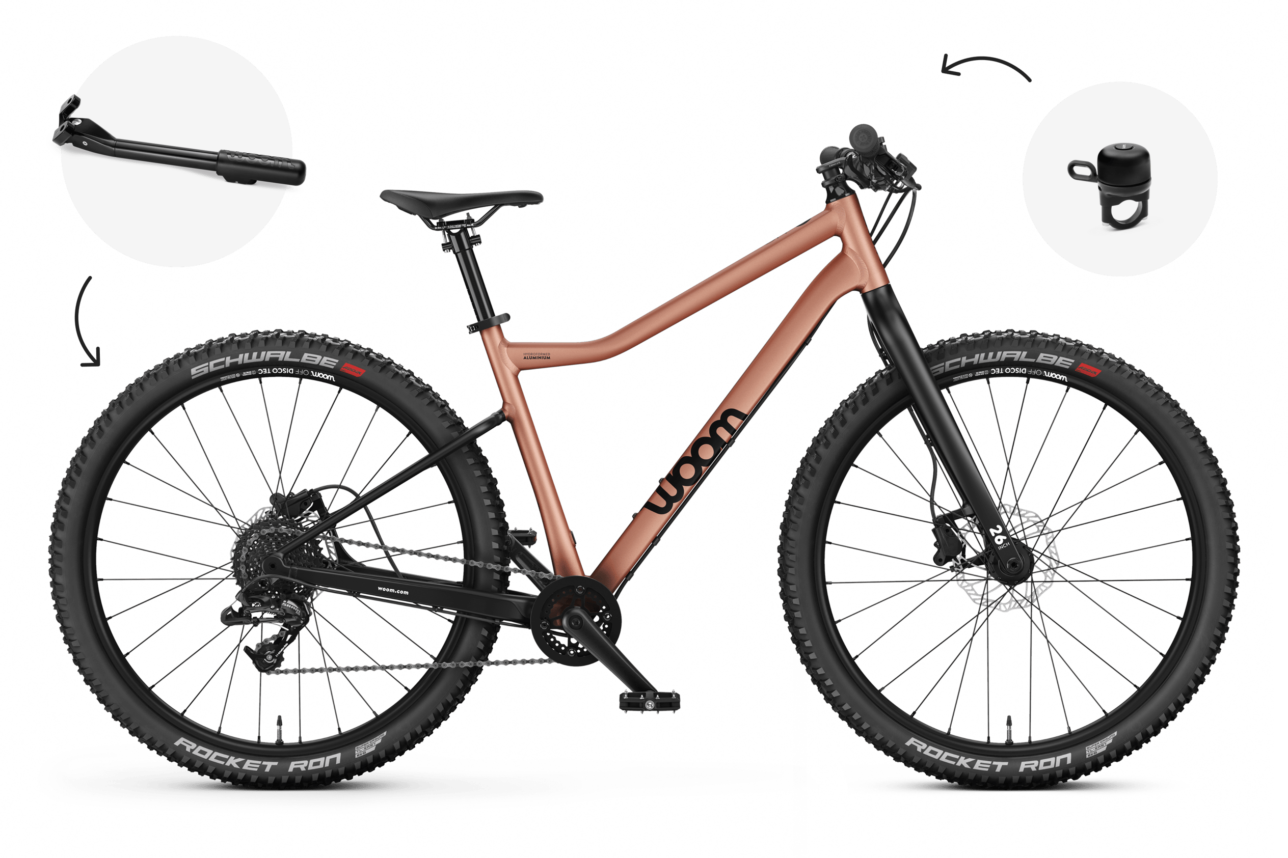 Profile view of the woom OFF 6 mountain bike for children aged 10 years and up.