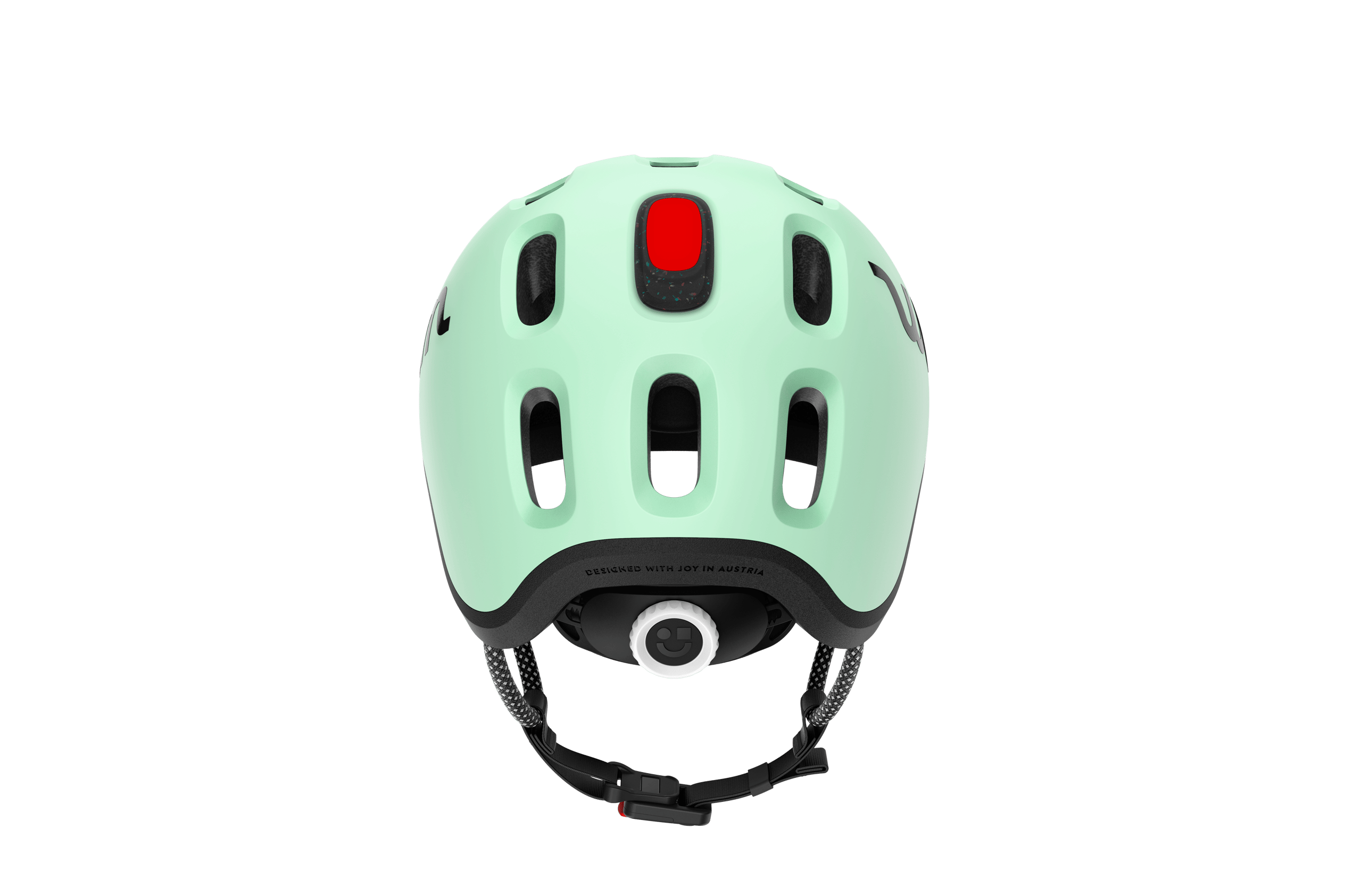 Vooraanzicht van de rode ledhelmlamp die op de READY-kinderfietshelm van woom past