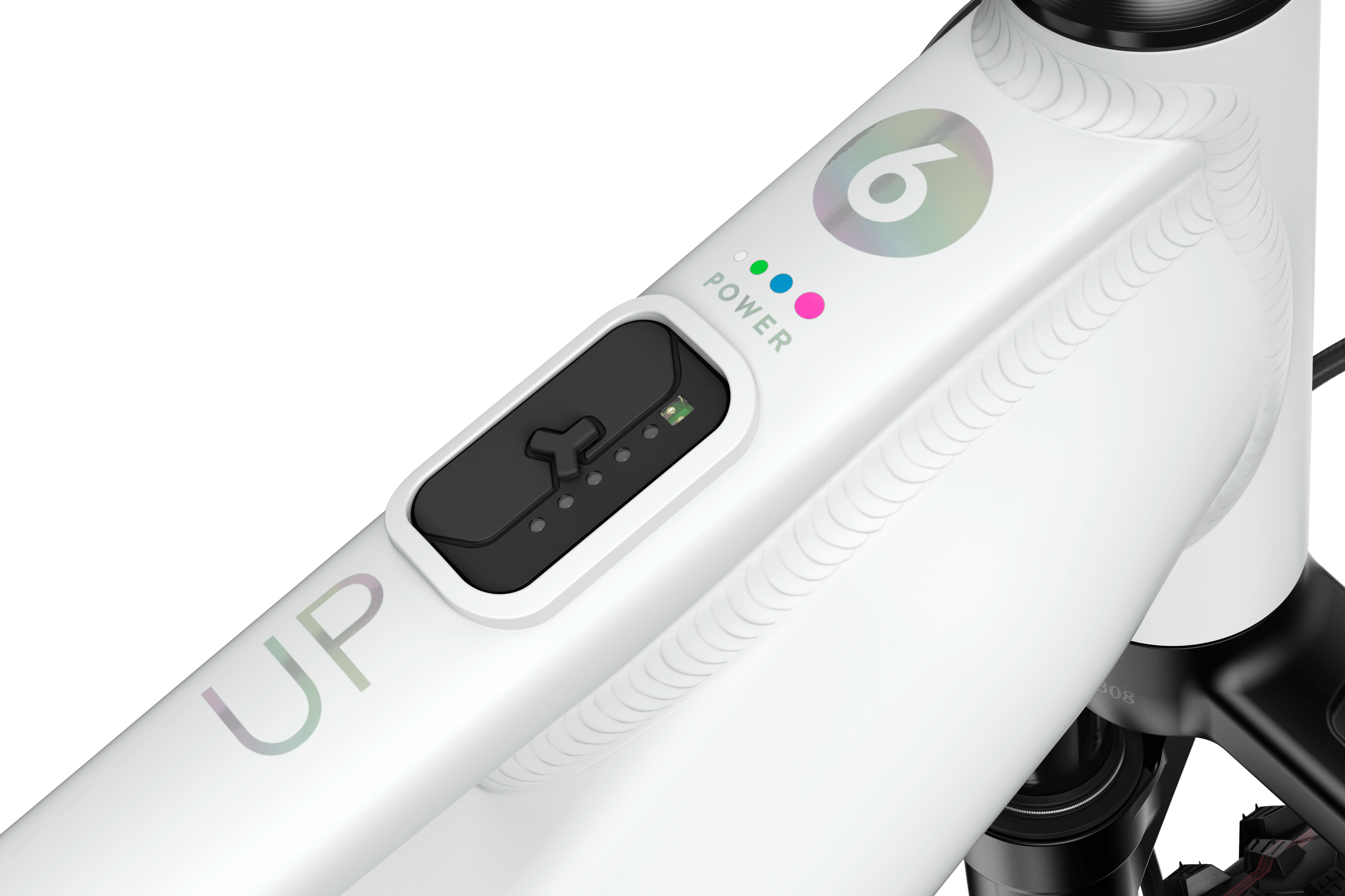 Detailansicht des Bedienungssystems des Fazua-Antriebs am woom UP 6 E-Mountainbike für Kinder.