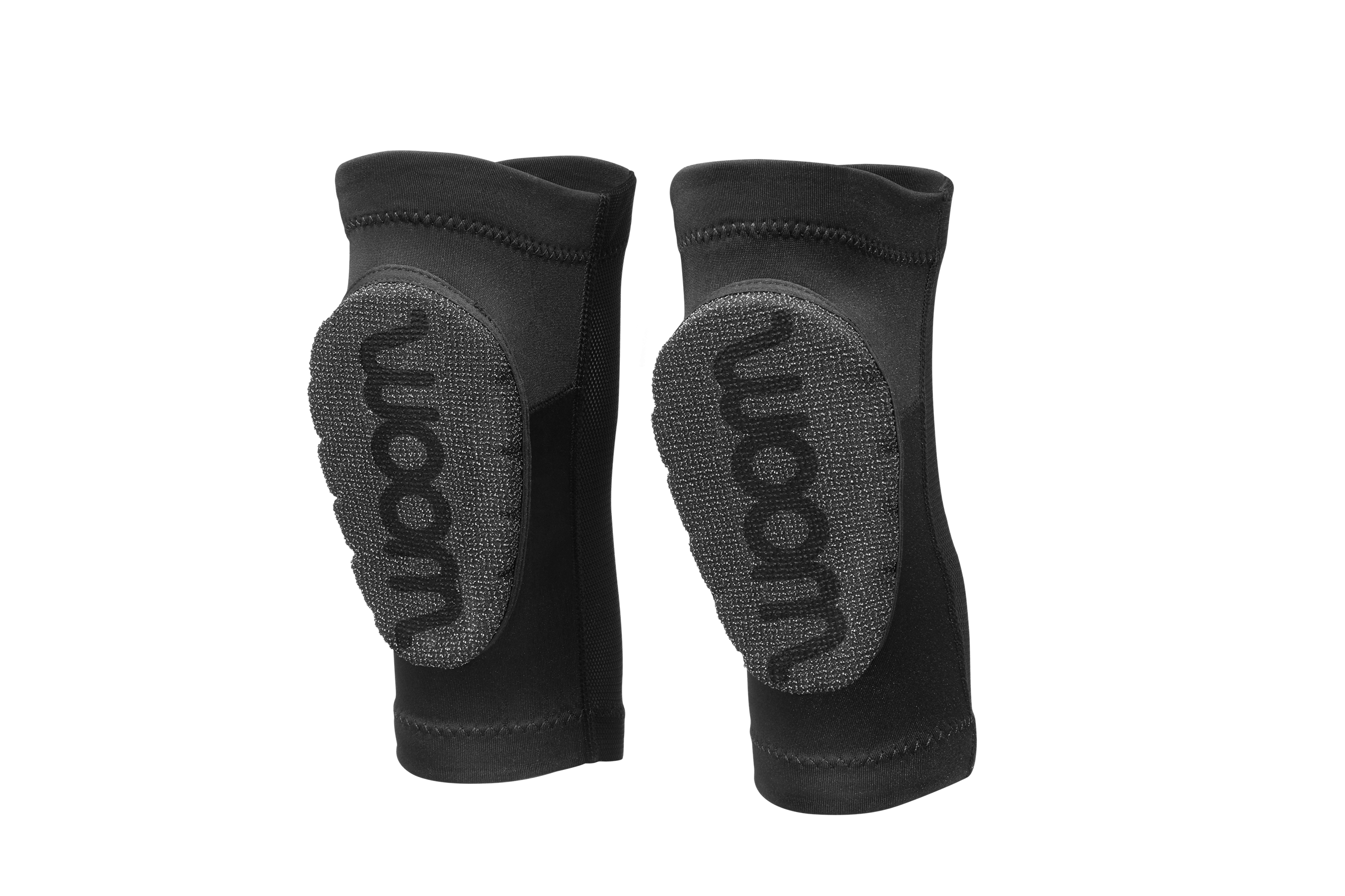 A pair of black woom protective knee pads for kids