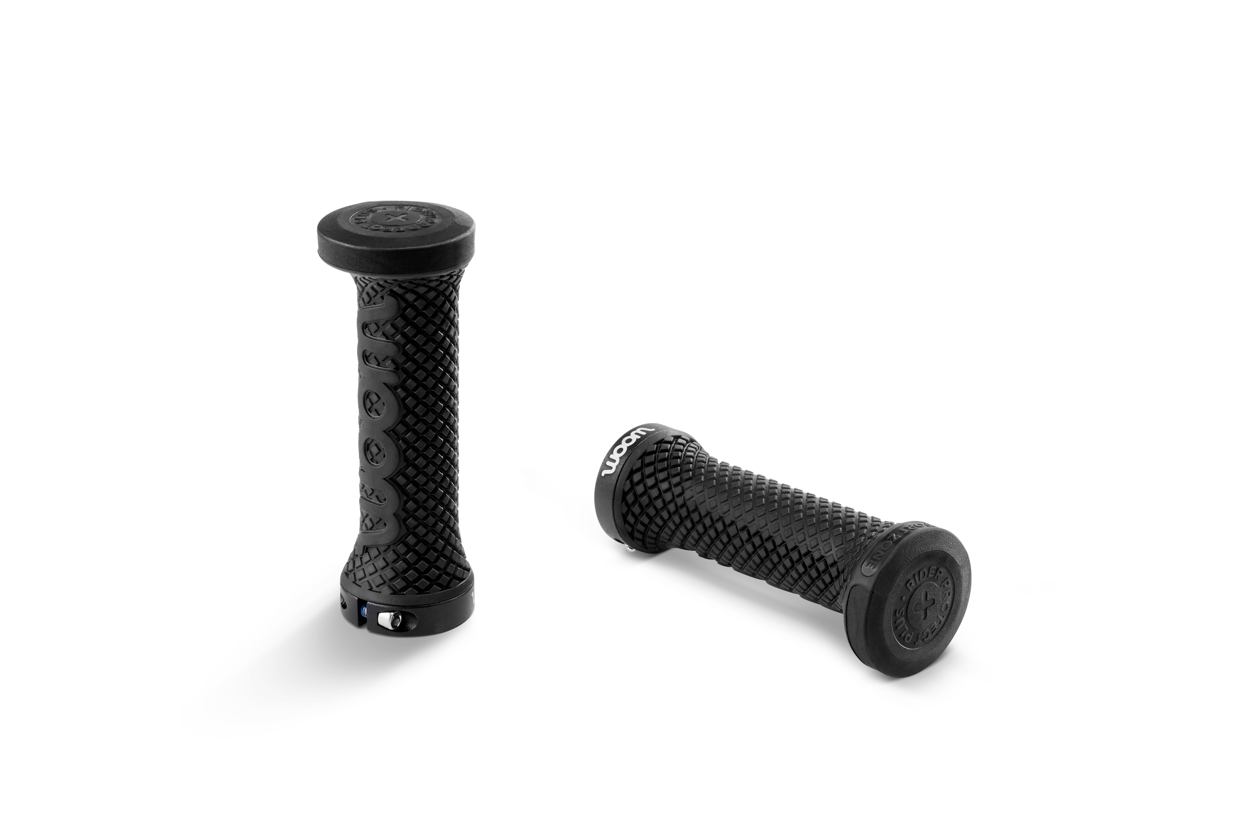 Pair of black textured rubber grips with a extra-large outer diameter for woom OFF / OFF AIR bikes