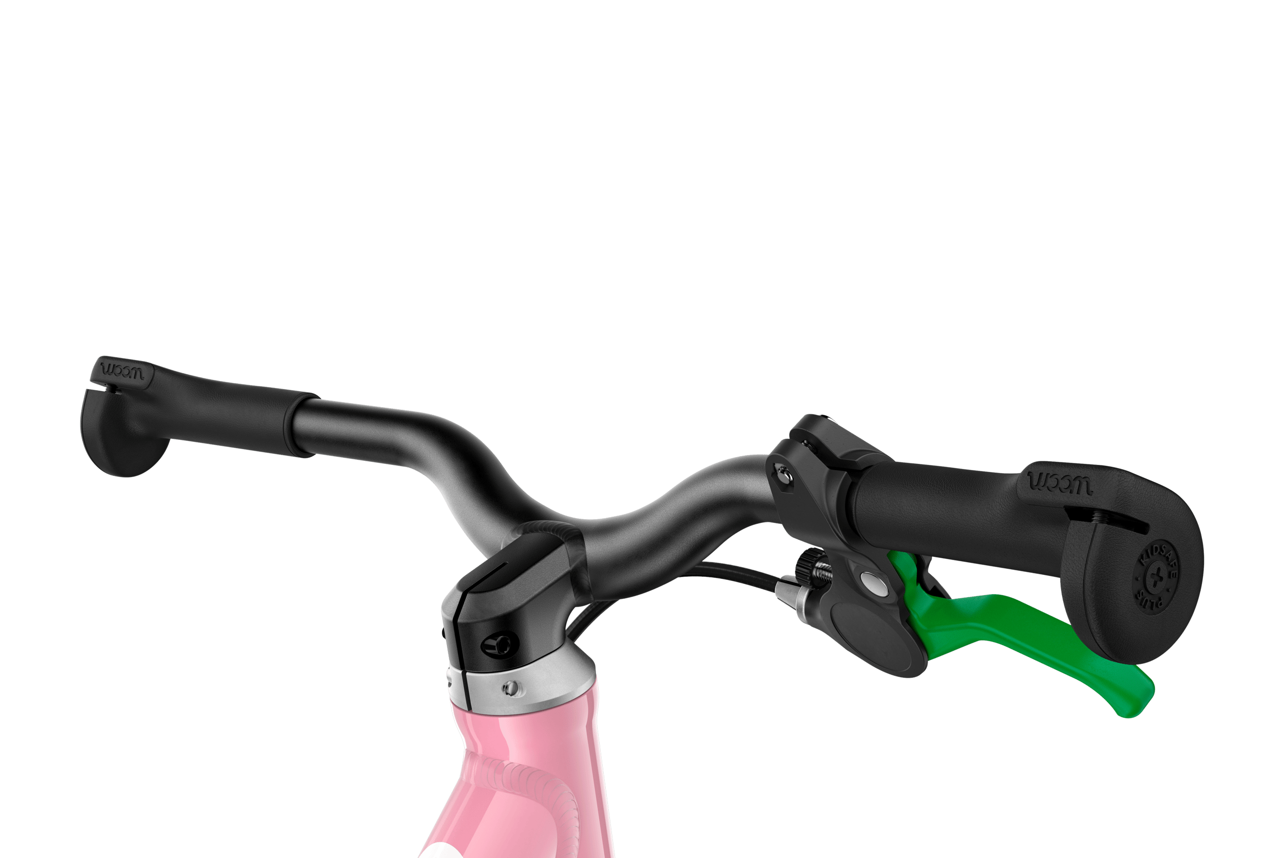 Detailed view of the stem and grips on the woom GO 1 balance bike