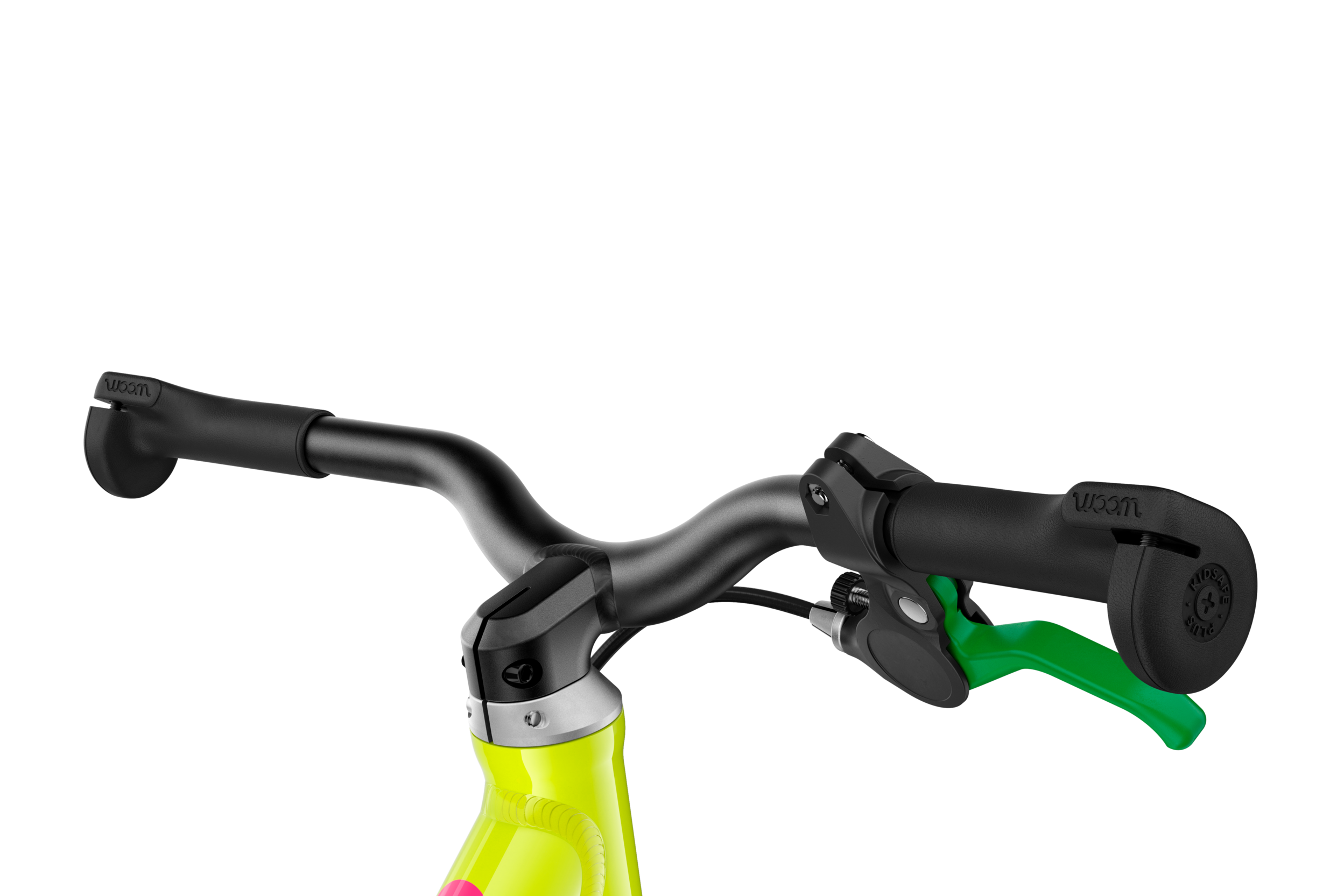 Detailaanzicht van de voorbouw en handgrepen van de woom GO 1-loopfiets
