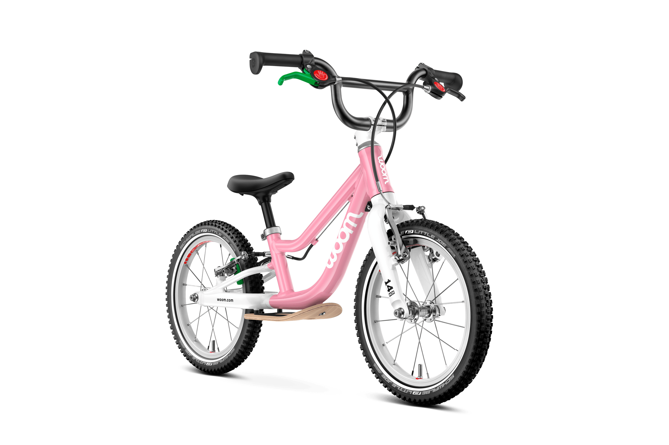 Side front view of the woom GO 1 PLUS balance bike for children aged 3 years and up