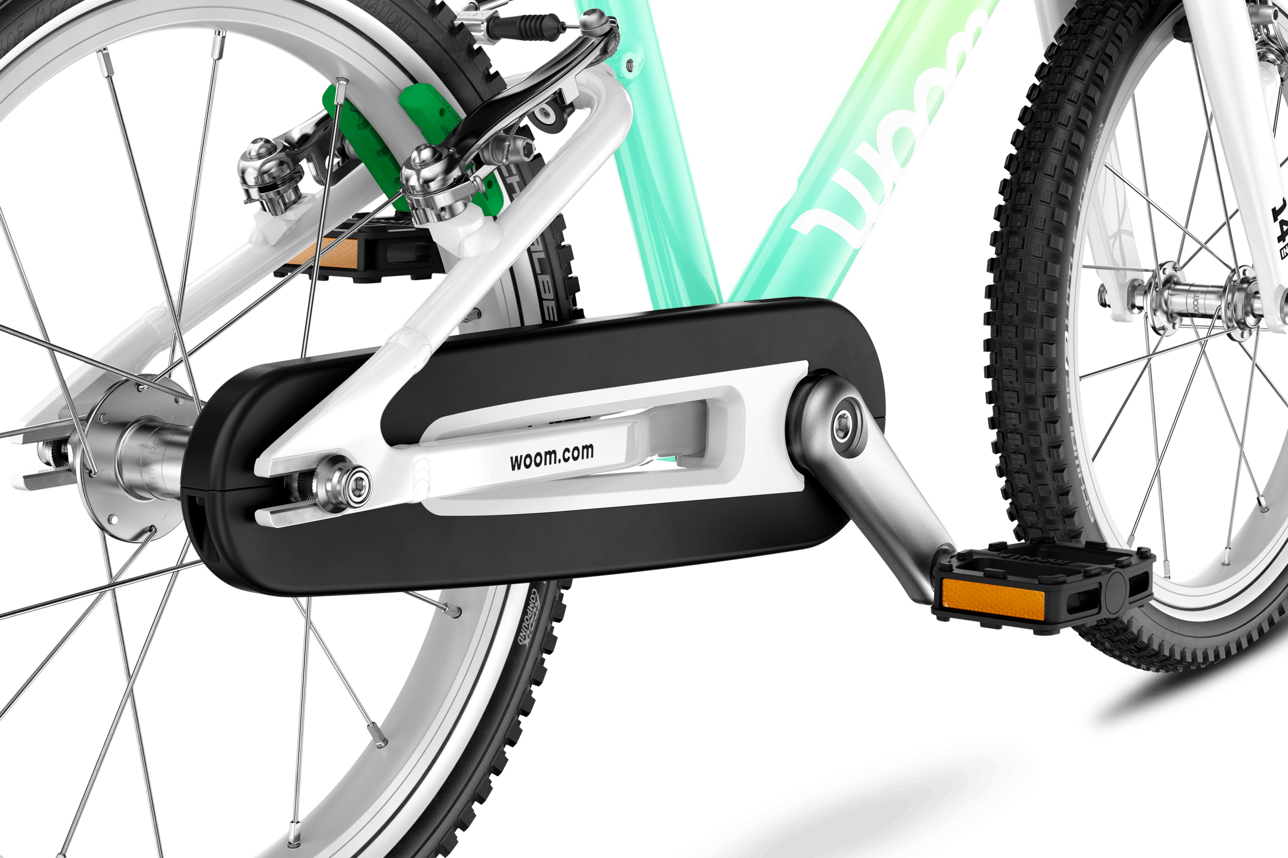 Detailansicht des geschlossenen Kettenkastens am Kinderfahrrad woom GO 2