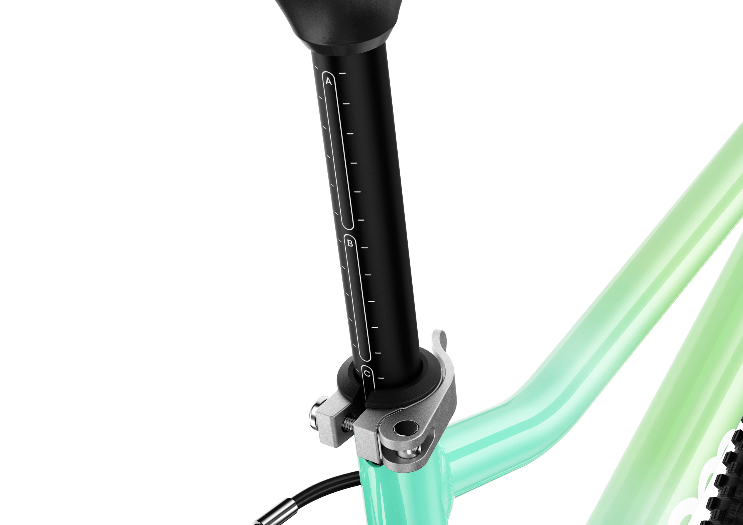 Marquage ABC sur la tige de selle pour ajuster sa hauteur sur le woom GO 3 AUTOMAGIC