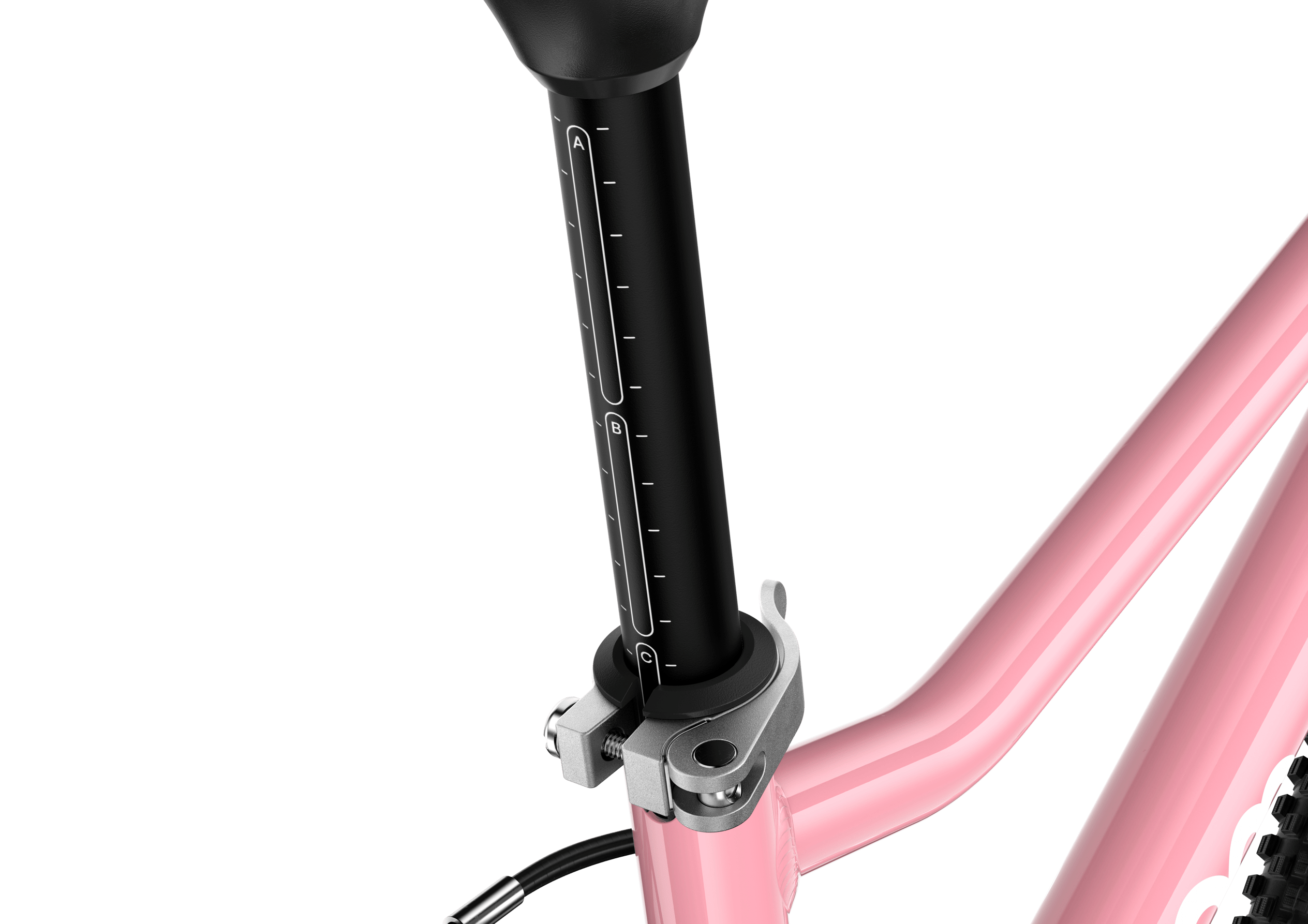 Marquage ABC sur la tige de selle pour ajuster sa hauteur sur le woom GO 4