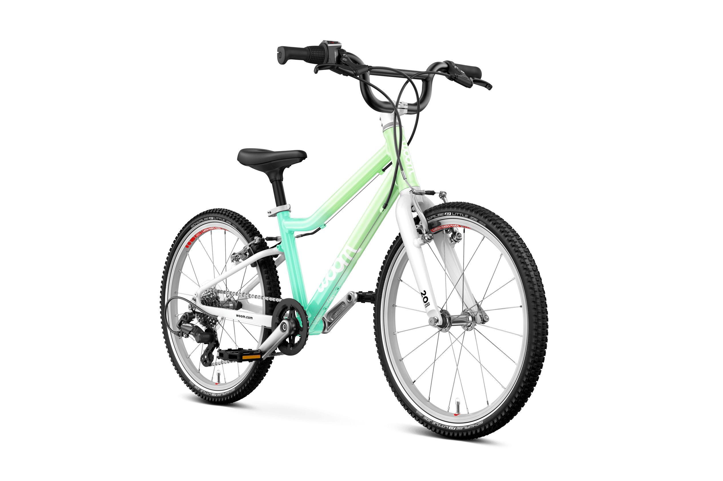 Vue latérale de l’avant du vélo woom GO 4 pour les enfants à partir de six ans