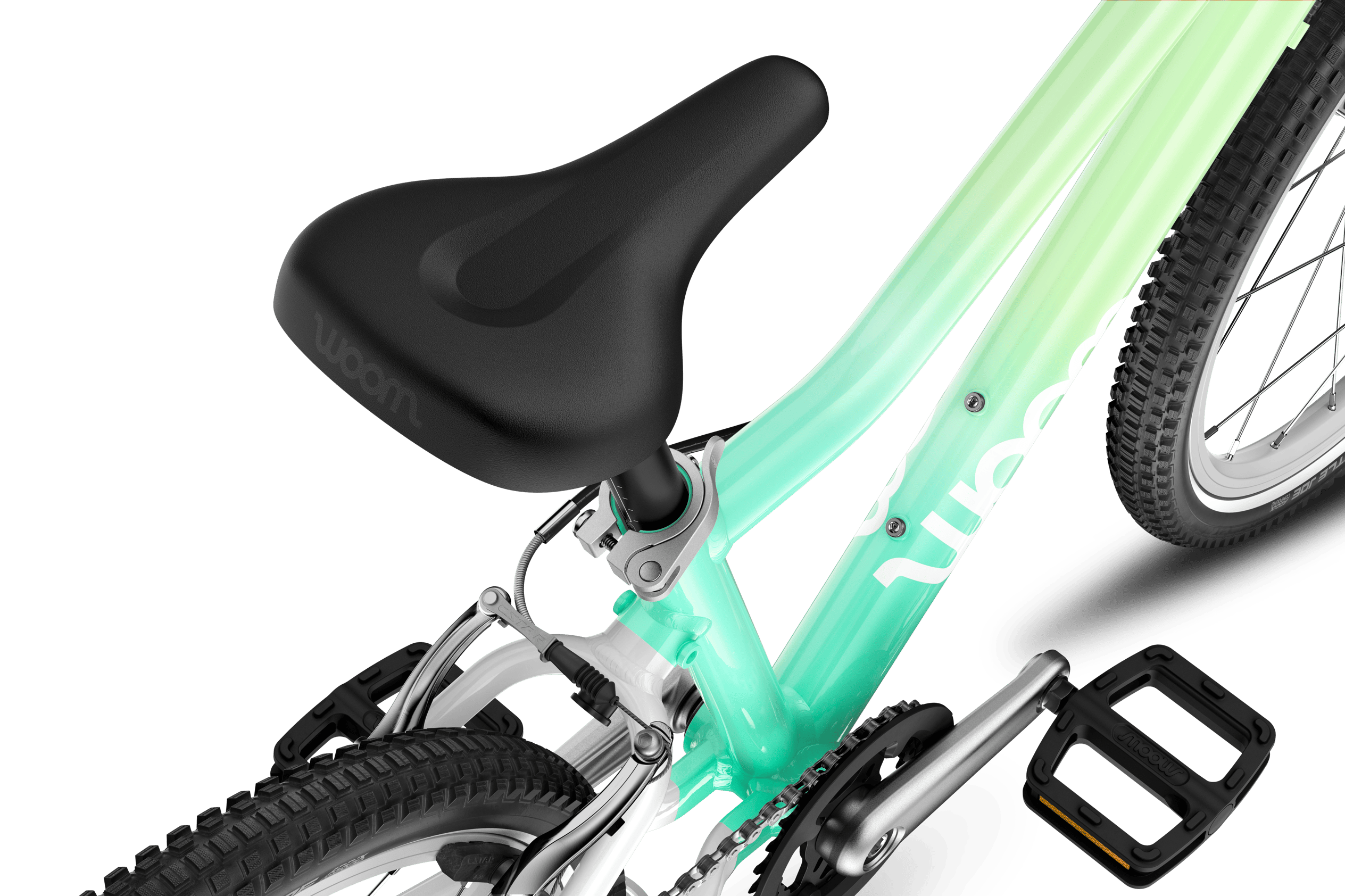 Zoom sur la selle du vélo enfant woom GO 4