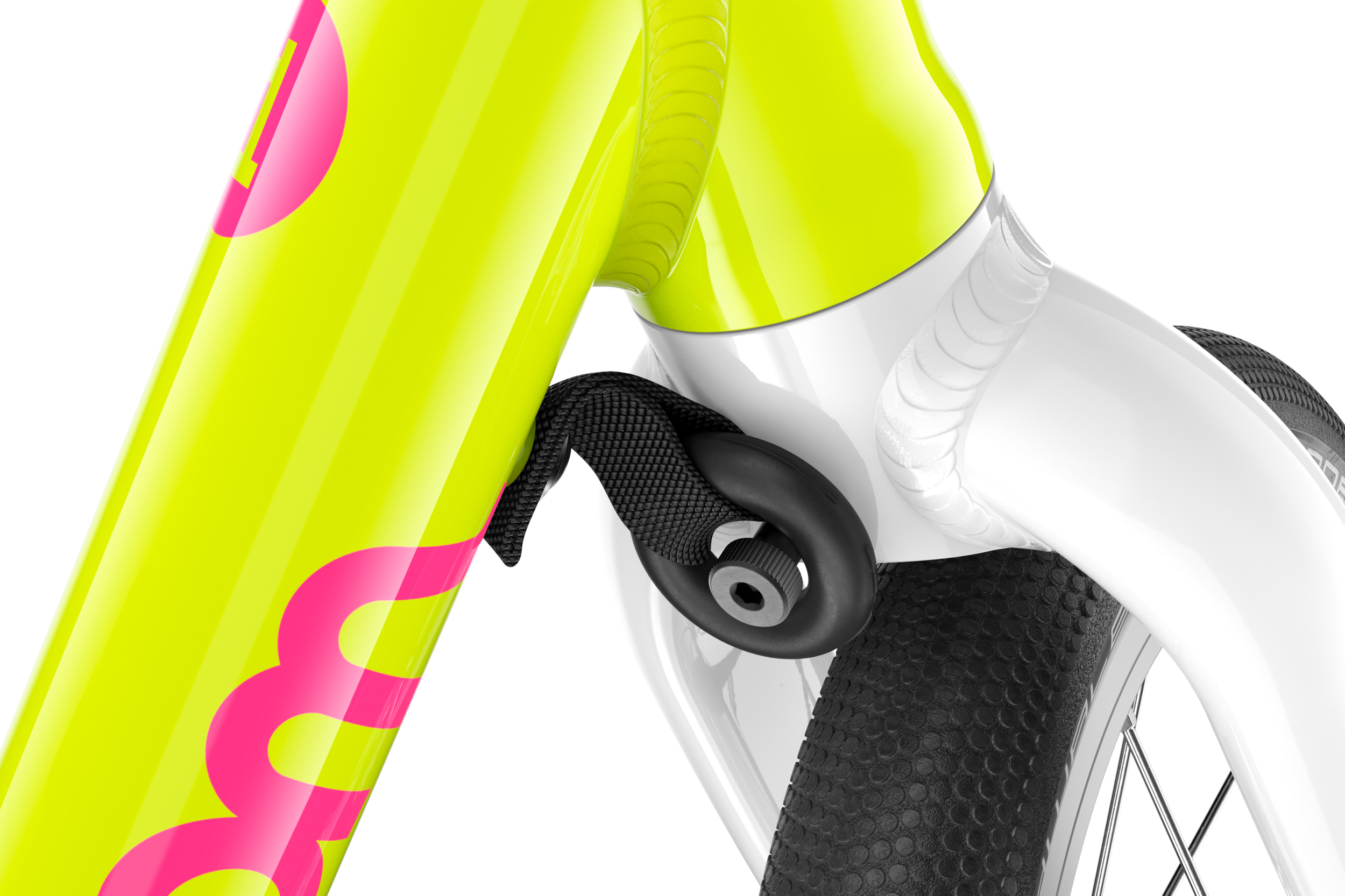 Detailed view of the steering limiter on the woom GO 1 balance bike