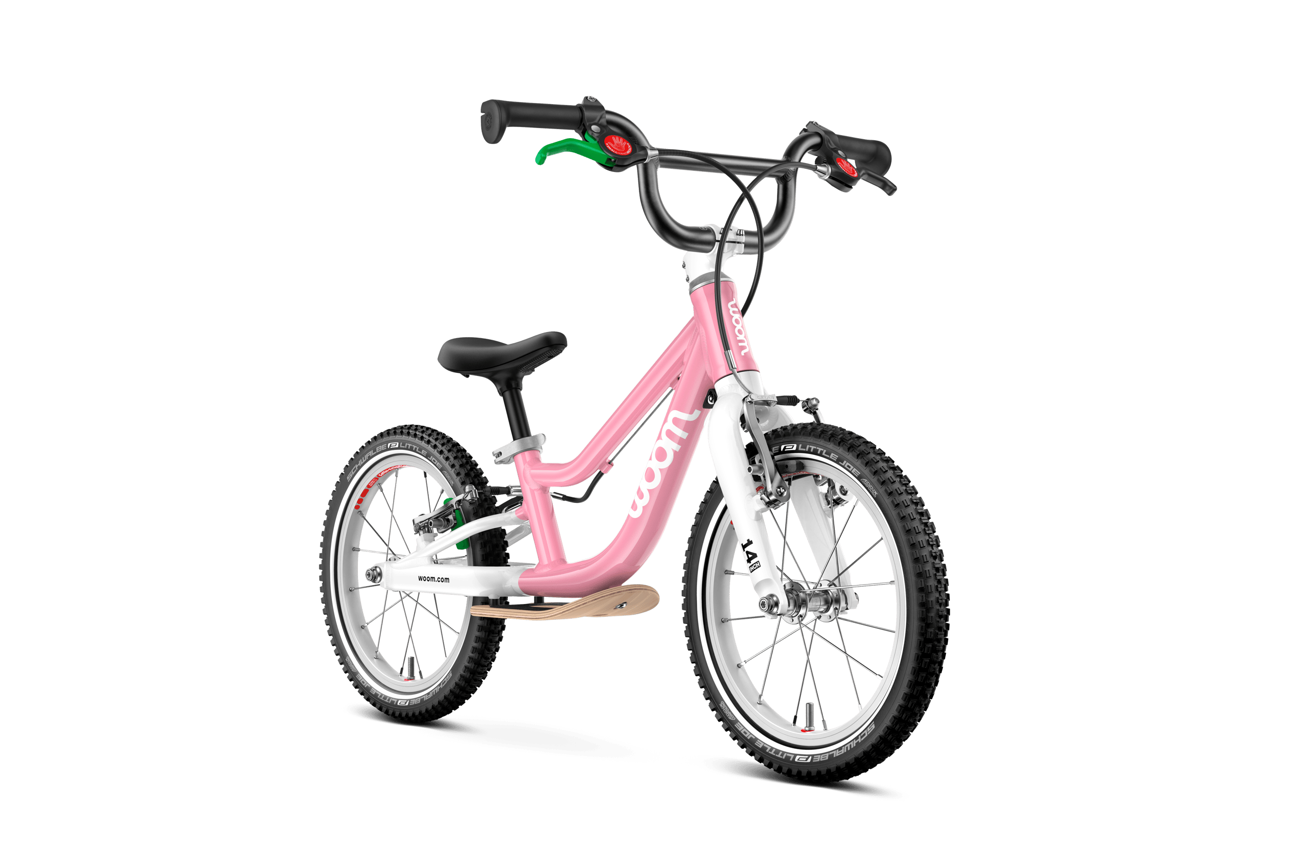 Side front view of the woom GO 1 PLUS balance bike for children aged 3 years and up