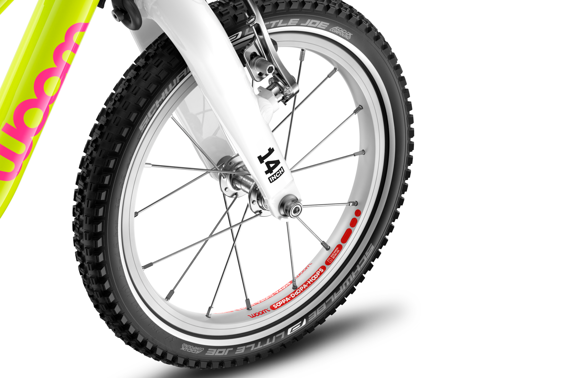 Front 14″ wheel on the woom GO 1 PLUS balance bike