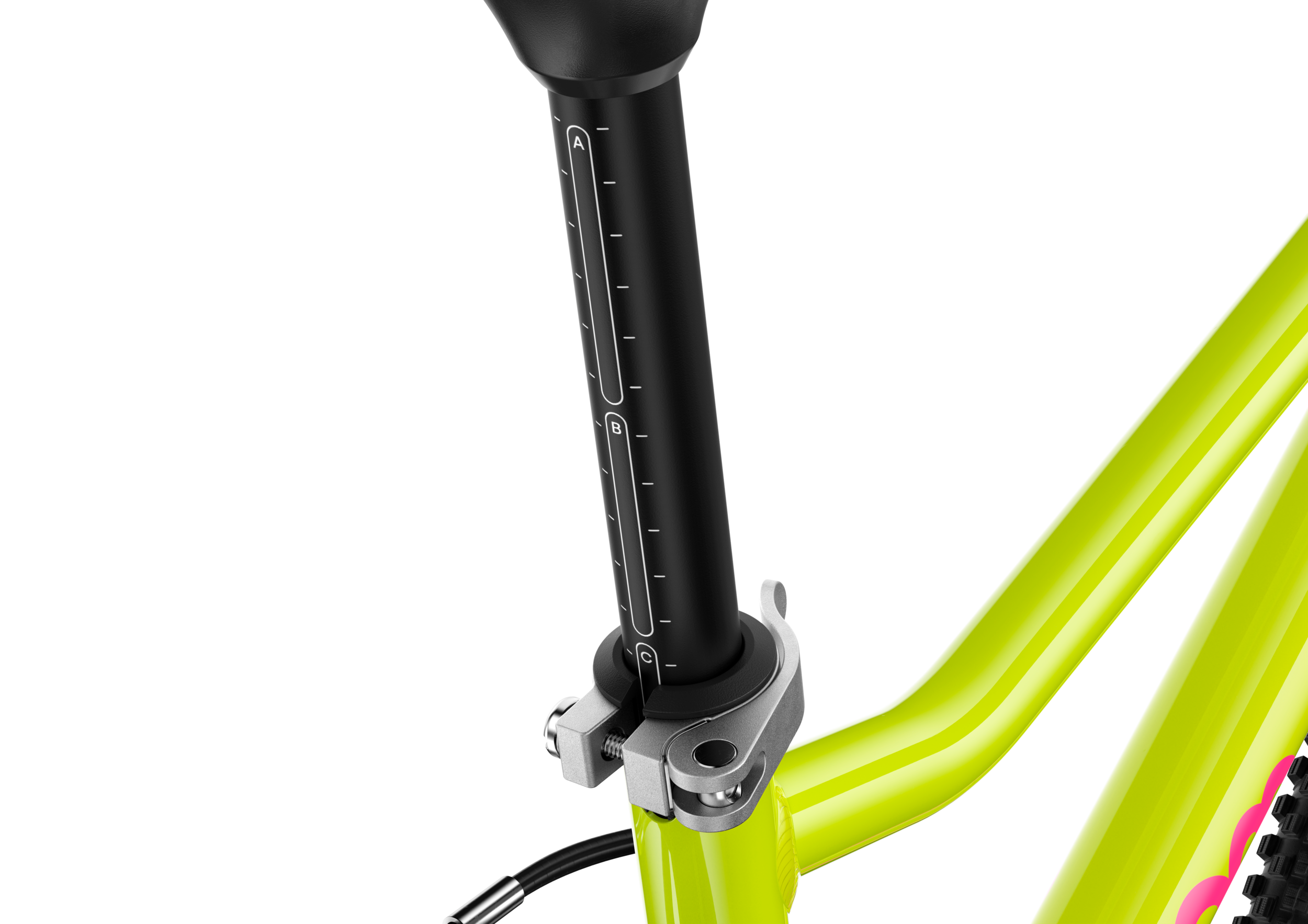ABC markings for adjusting the seatpost on the woom GO 3 children's bike