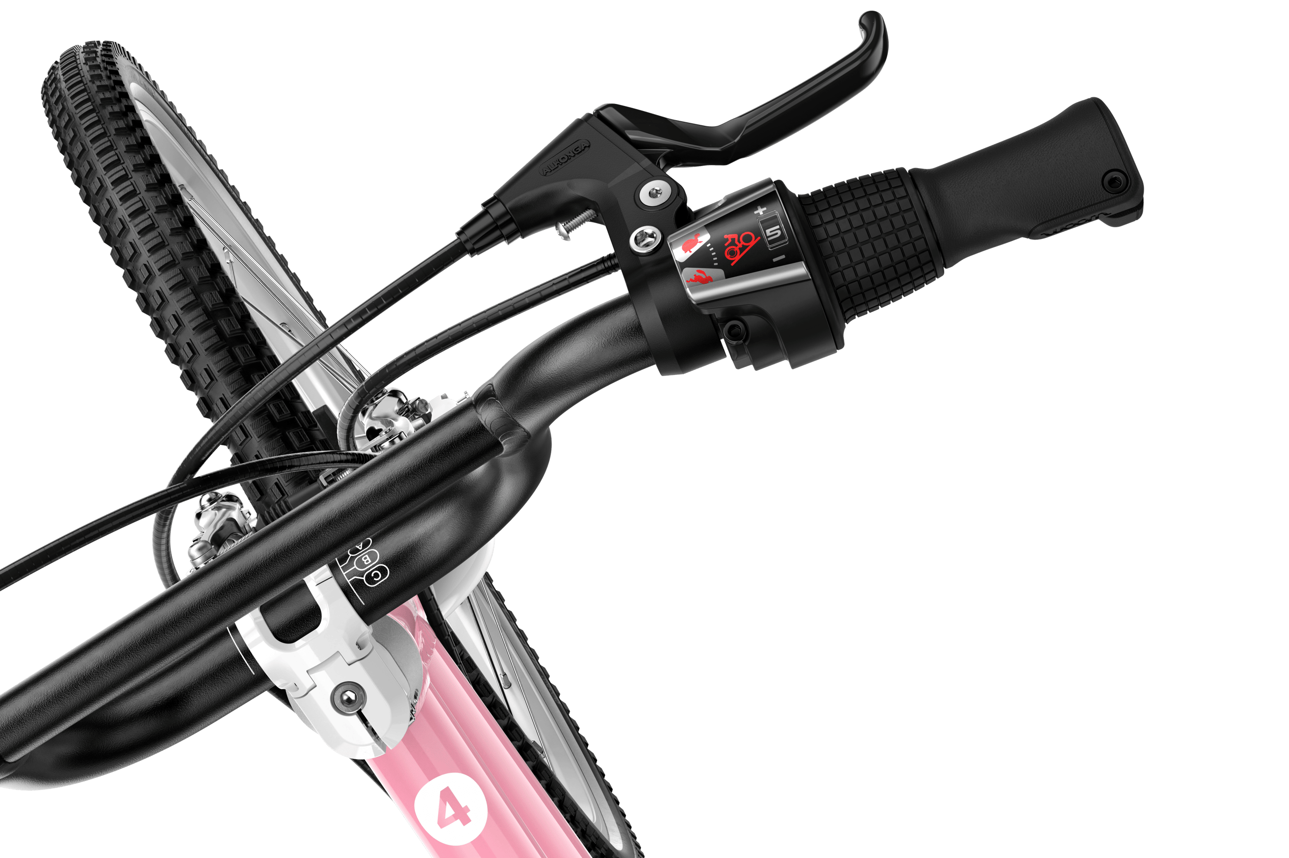 Detailed view of the twist shifter on the woom GO 4 children's bike