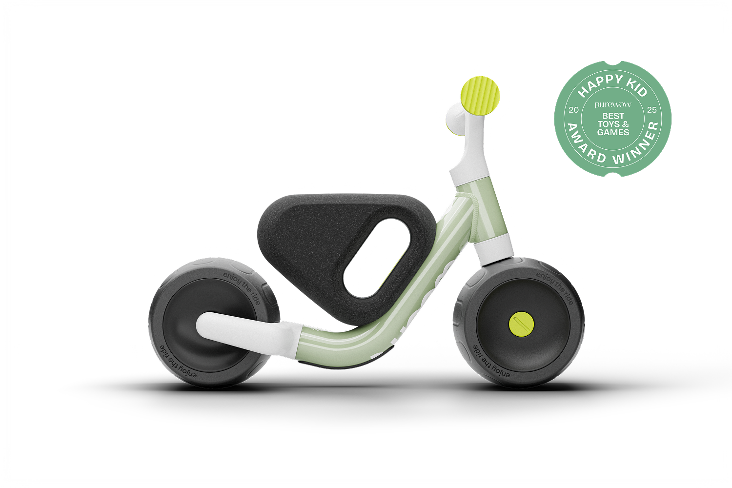 Side view of the woom WOW, with the bike facing right and the seat, handlebars and tires visible from the side