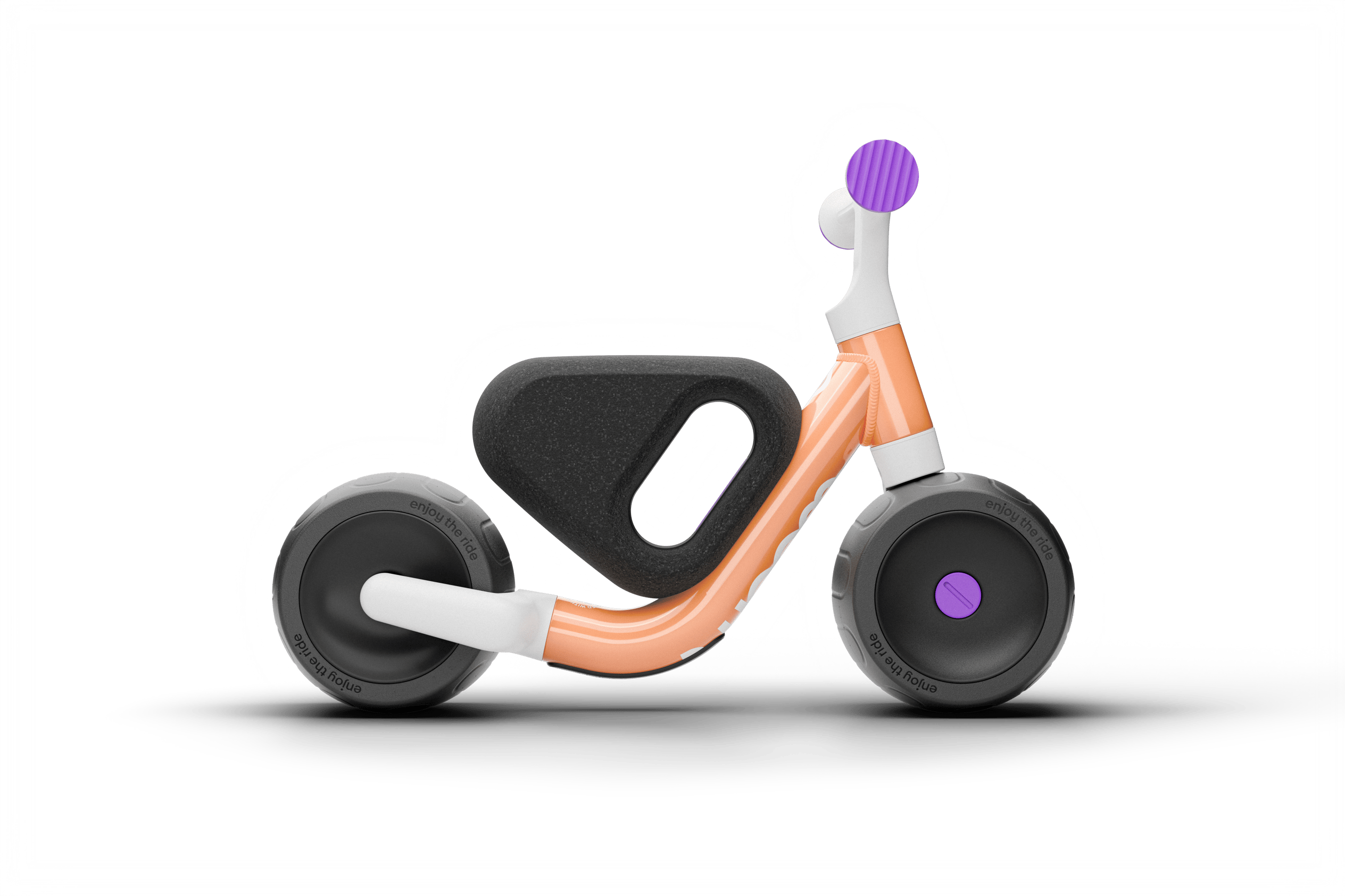 Side view of the woom WOW, with the bike facing right and the seat, handlebars and tires visible from the side