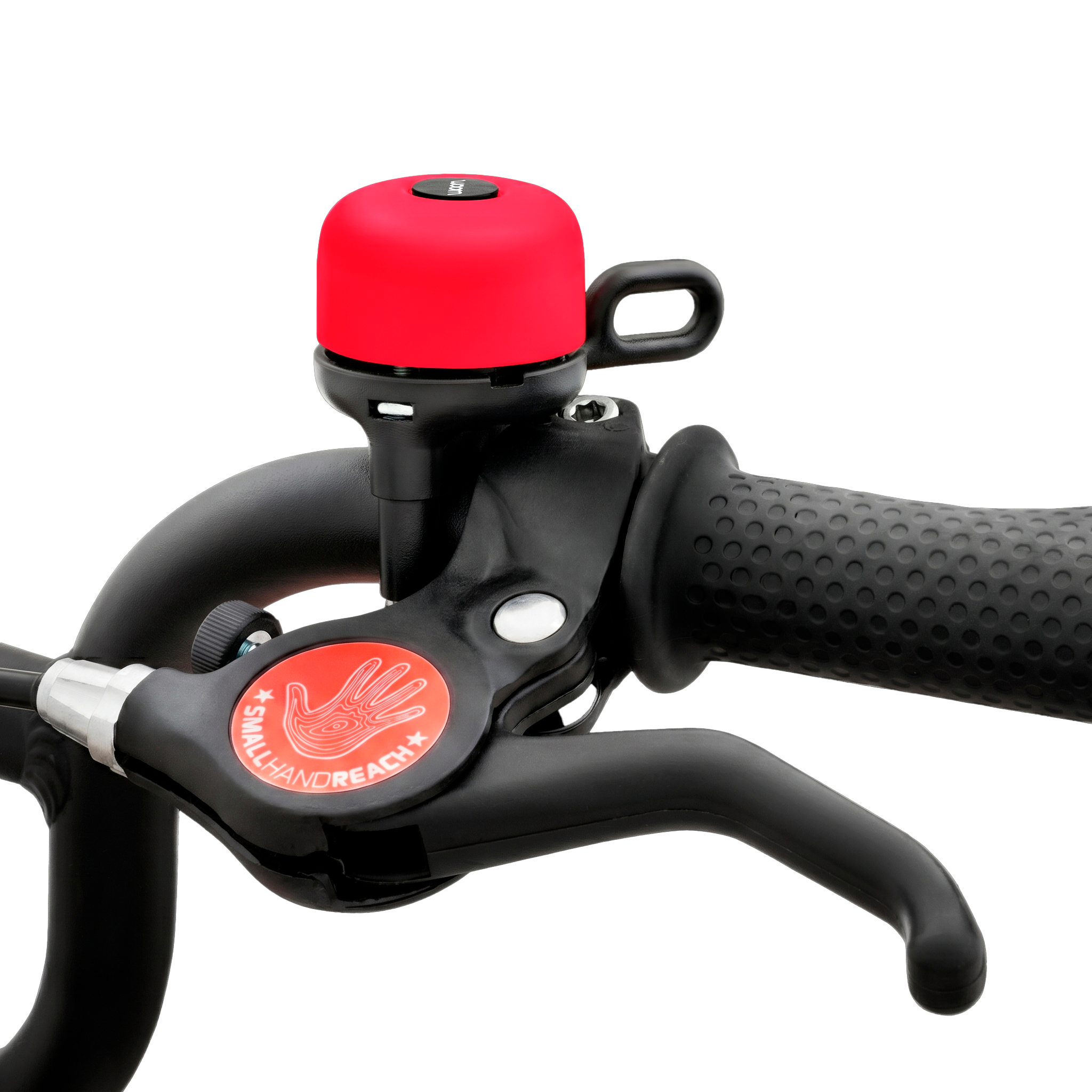 BING-fietsbel in de kleur neon pink aan het stuur van een woom-fiets.